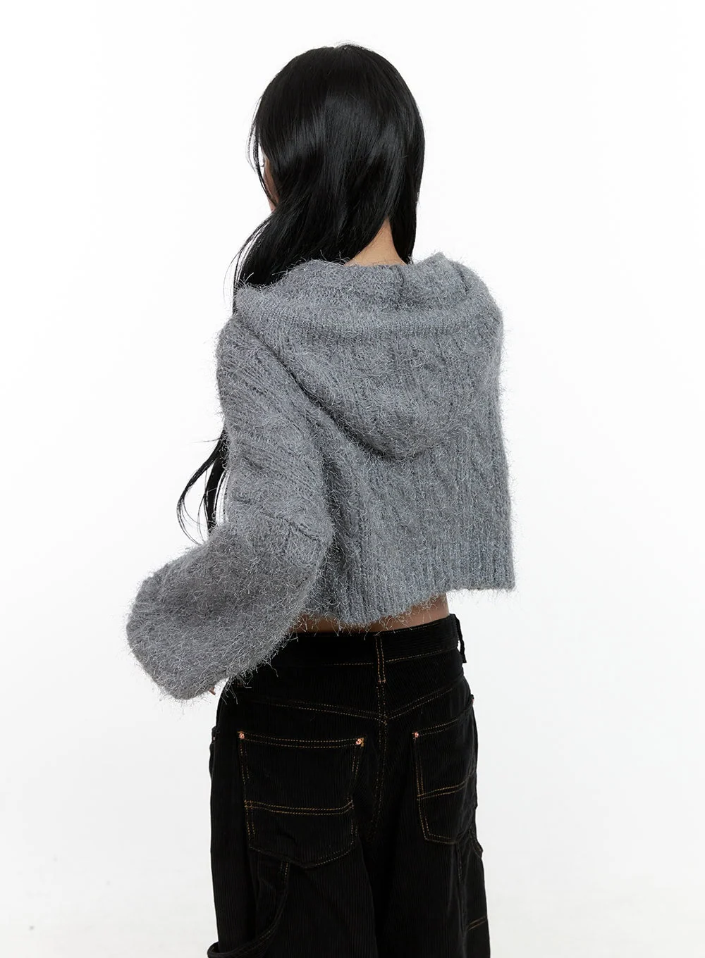 Cable Knit Zip-Up Hooded Cardigan CN407 - Image 6