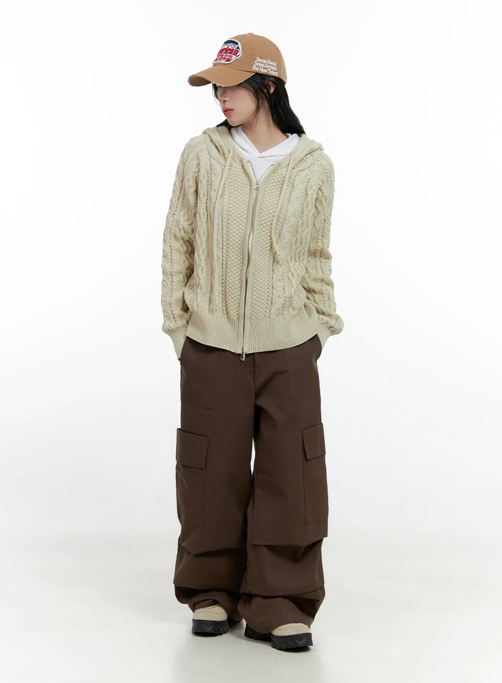 Cable Knit Zip-Up Hooded Sweater Cardigan CN411 - Image 2