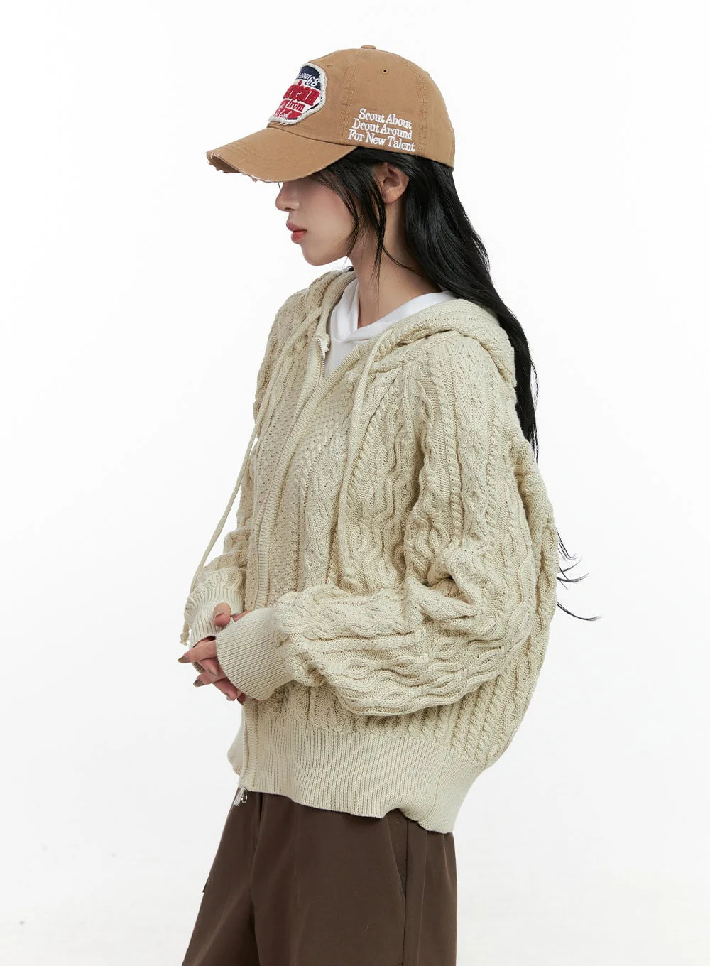 Cable Knit Zip-Up Hooded Sweater Cardigan CN411 - Image 7