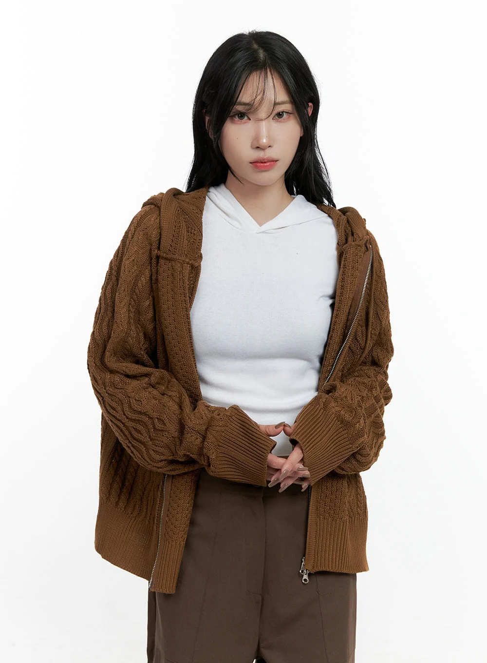 Cable Knit Zip-Up Hooded Sweater Cardigan CN411 - Image 8