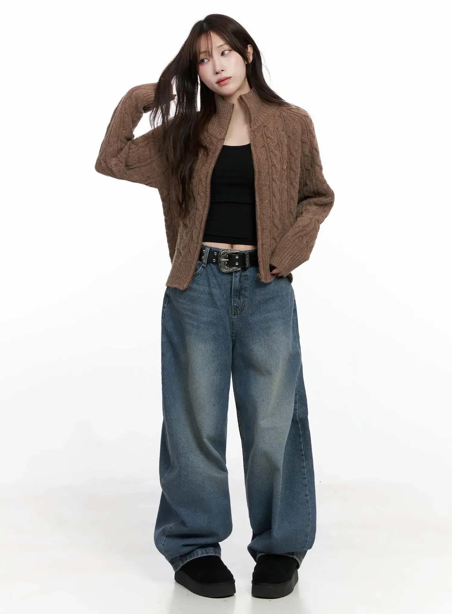 Cable Knit Zip-Up Jacket IN525 - Image 4