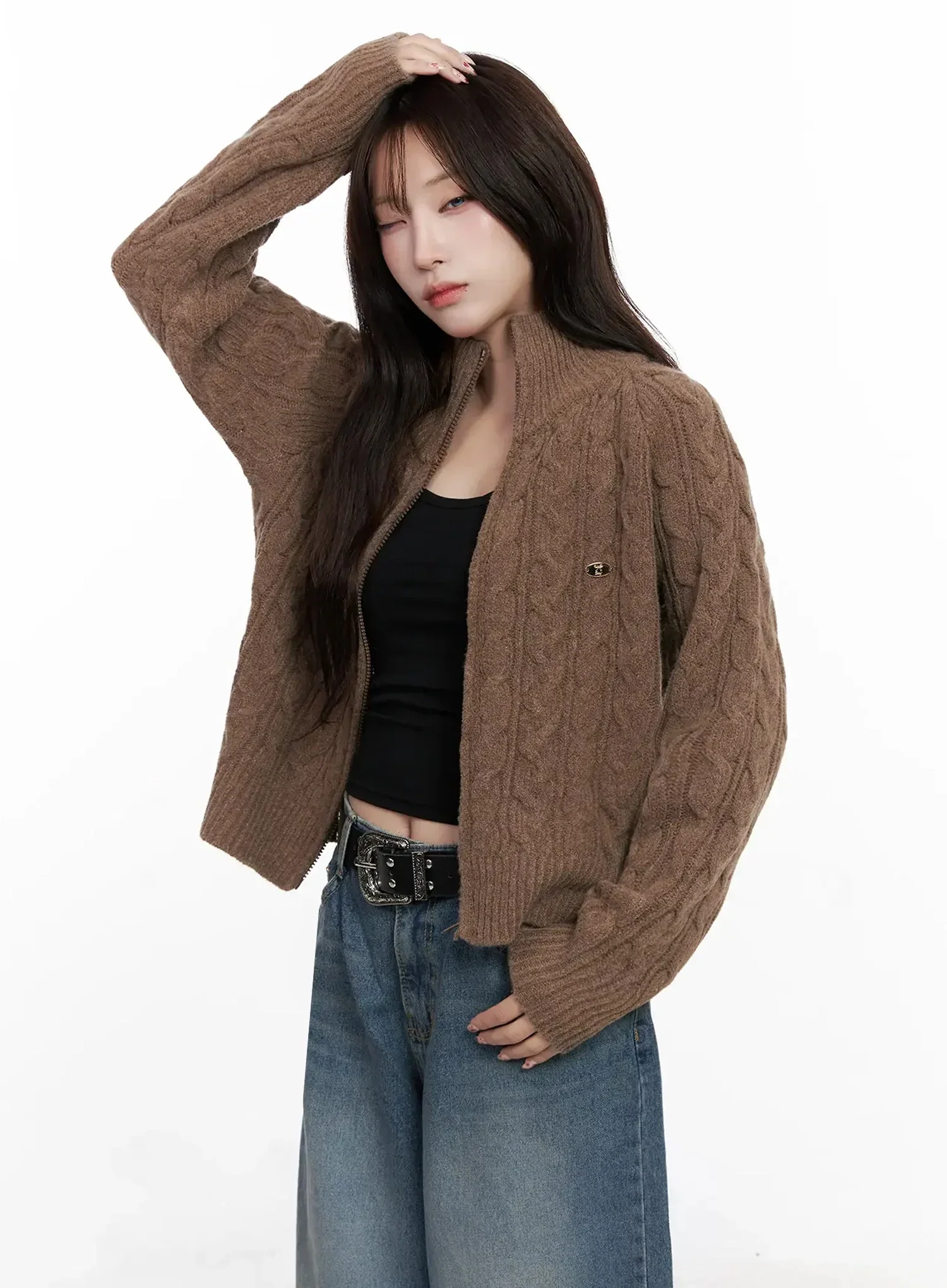 Cable Knit Zip-Up Jacket IN525 - Image 8