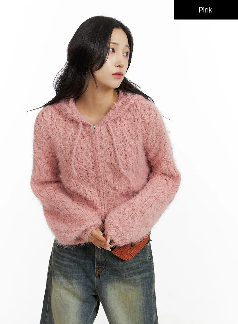 Cable Knit Zippered Hooded Cardigan CF416 - Image 12