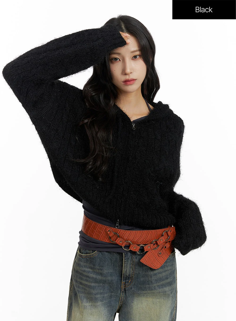 Cable Knit Zippered Hooded Cardigan CF416 - Image 13