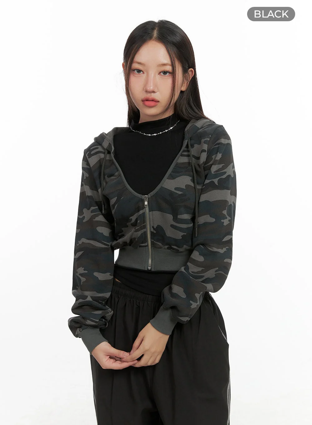 Camo Cropped Hoodie Zip-up CO402 - Image 8