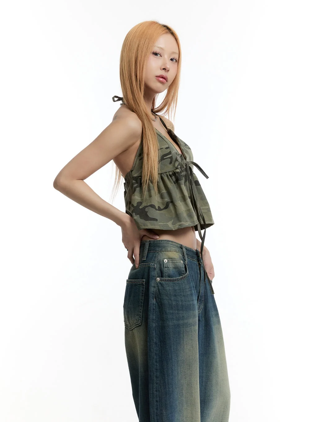Camo Ribbon Halter Crop Cami Top CY501 - Image 3