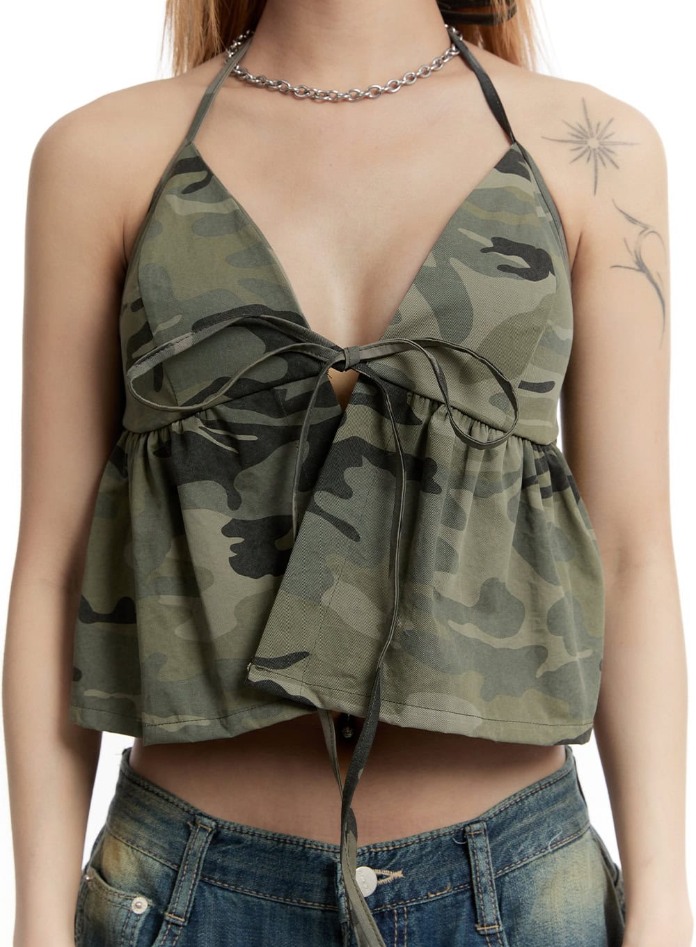 Camo Ribbon Halter Crop Cami Top CY501 - Image 4