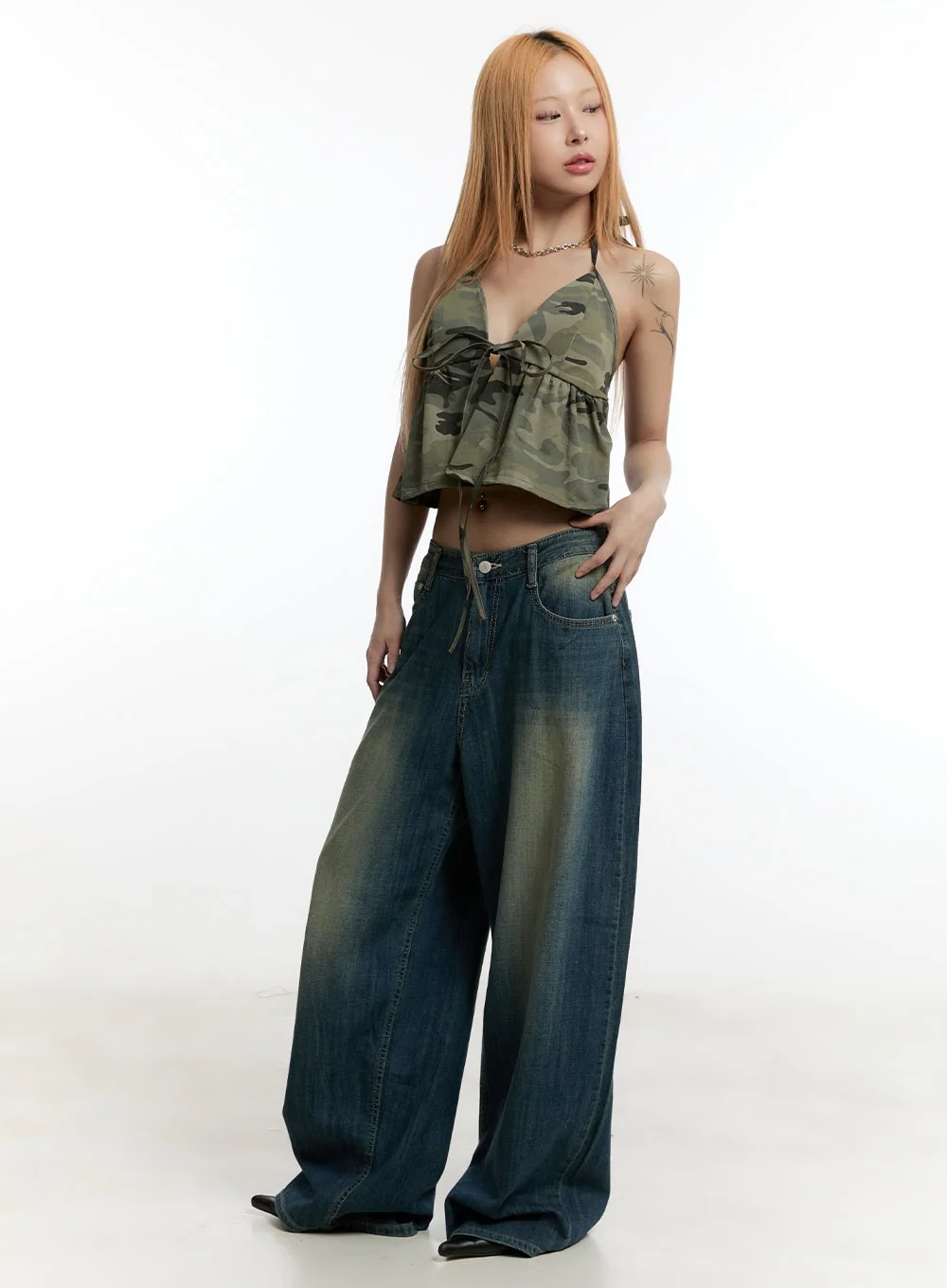 Camo Ribbon Halter Crop Cami Top CY501 - Image 5