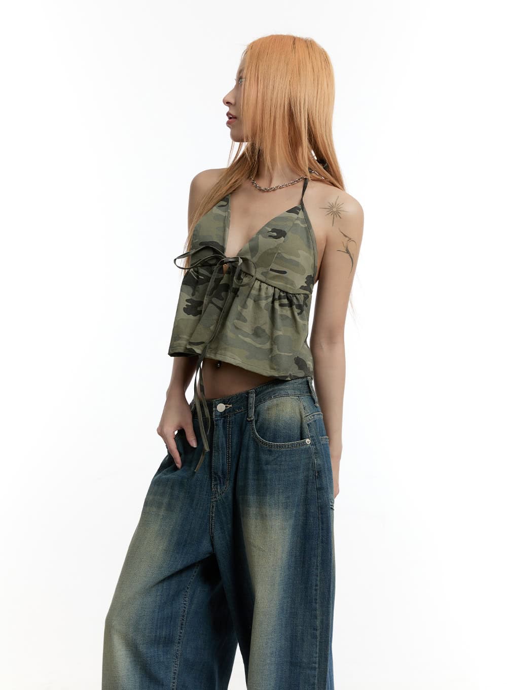 Camo Ribbon Halter Crop Cami Top CY501 - Image 8