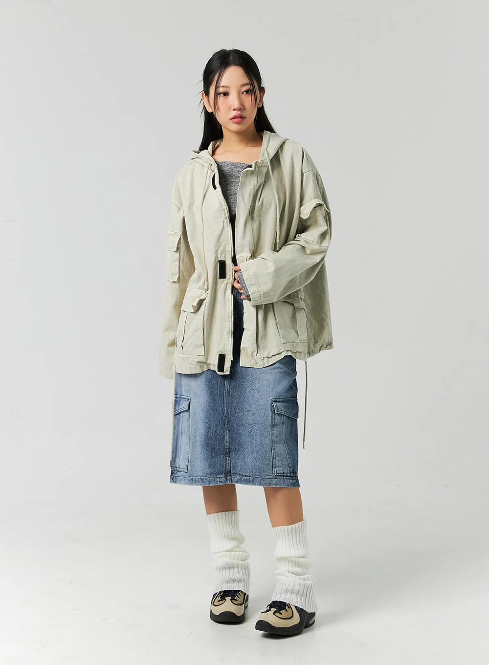 Cargo Washed Denim Midi Skirt CO323 - Image 11