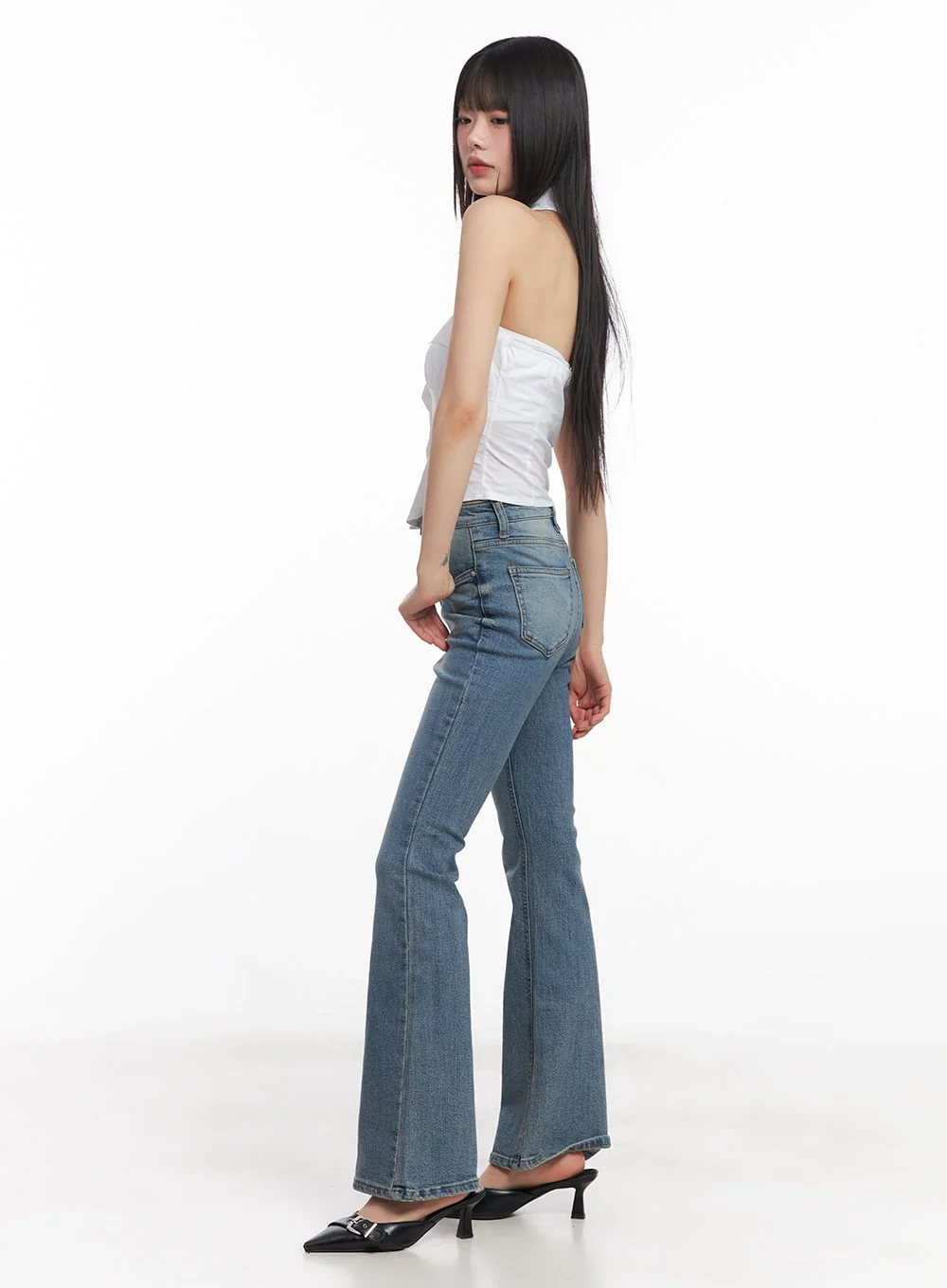 Cassy Slim Washed Flared Jeans CY512 - Image 4