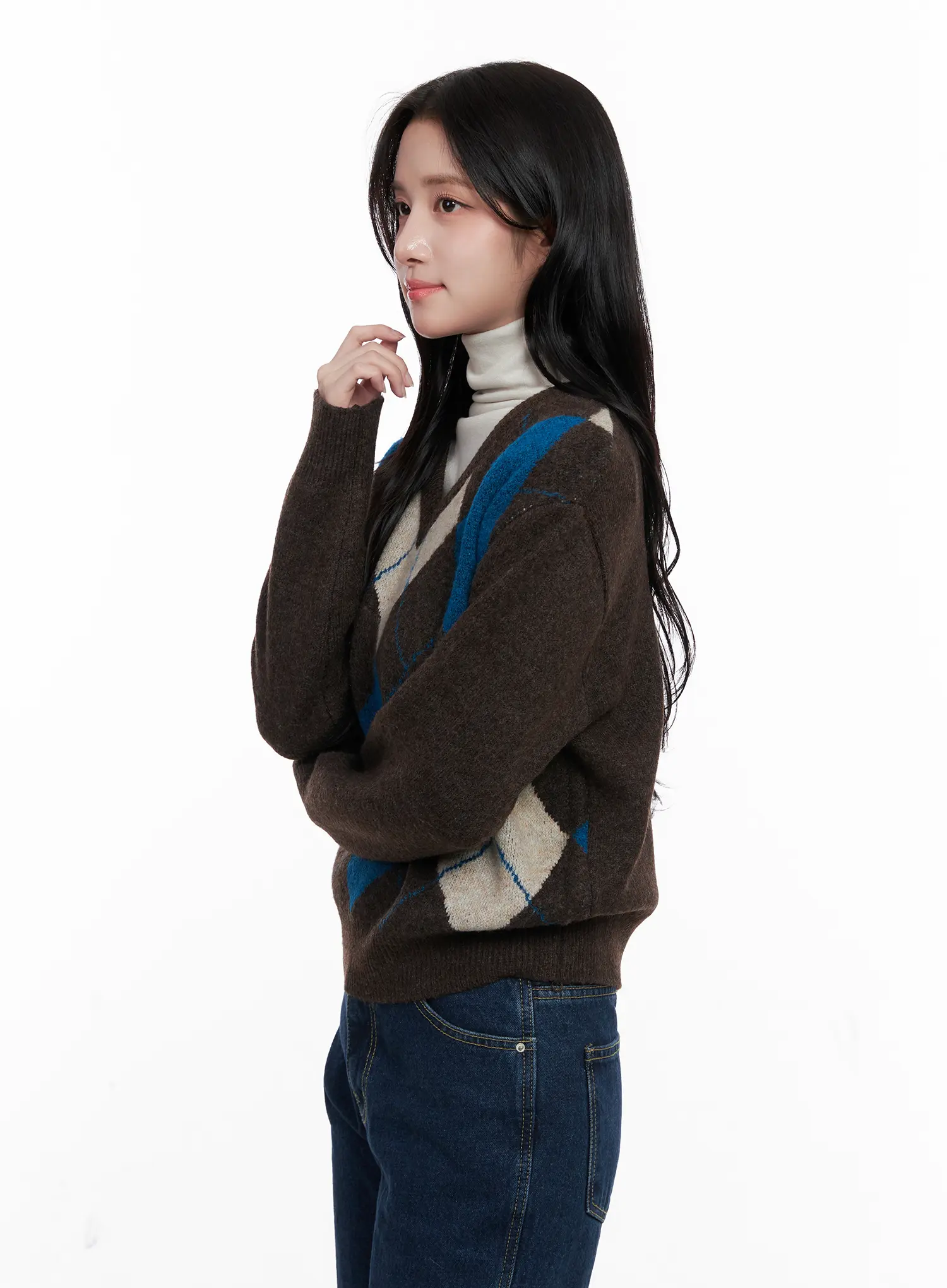 Casual Argyle Long Sleeve Knit CO522 - Image 5