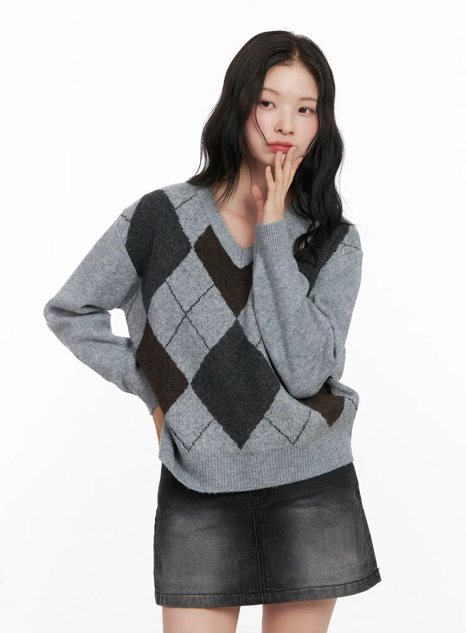 Casual Argyle Long Sleeve Knit CO522 - Image 9