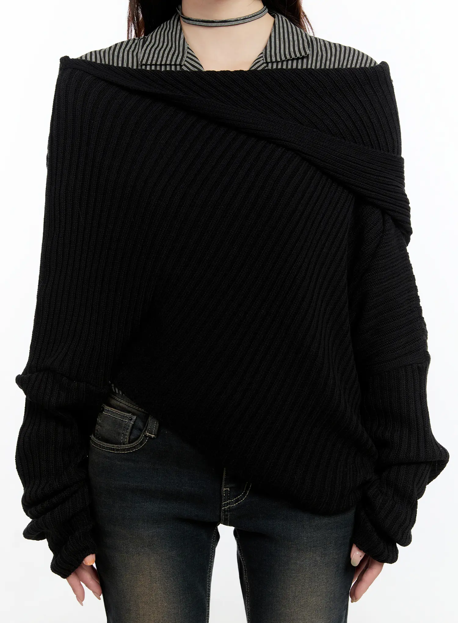 Casual Asymmetrical Knit Hoodie CN524 - Image 4
