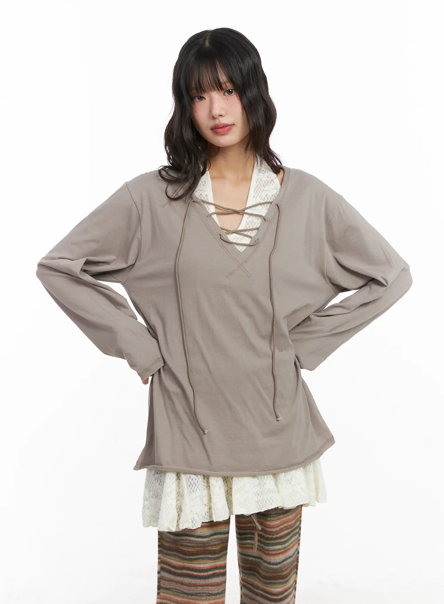 Casual Loose Fit Eyelet Tee CD531 - Image 2
