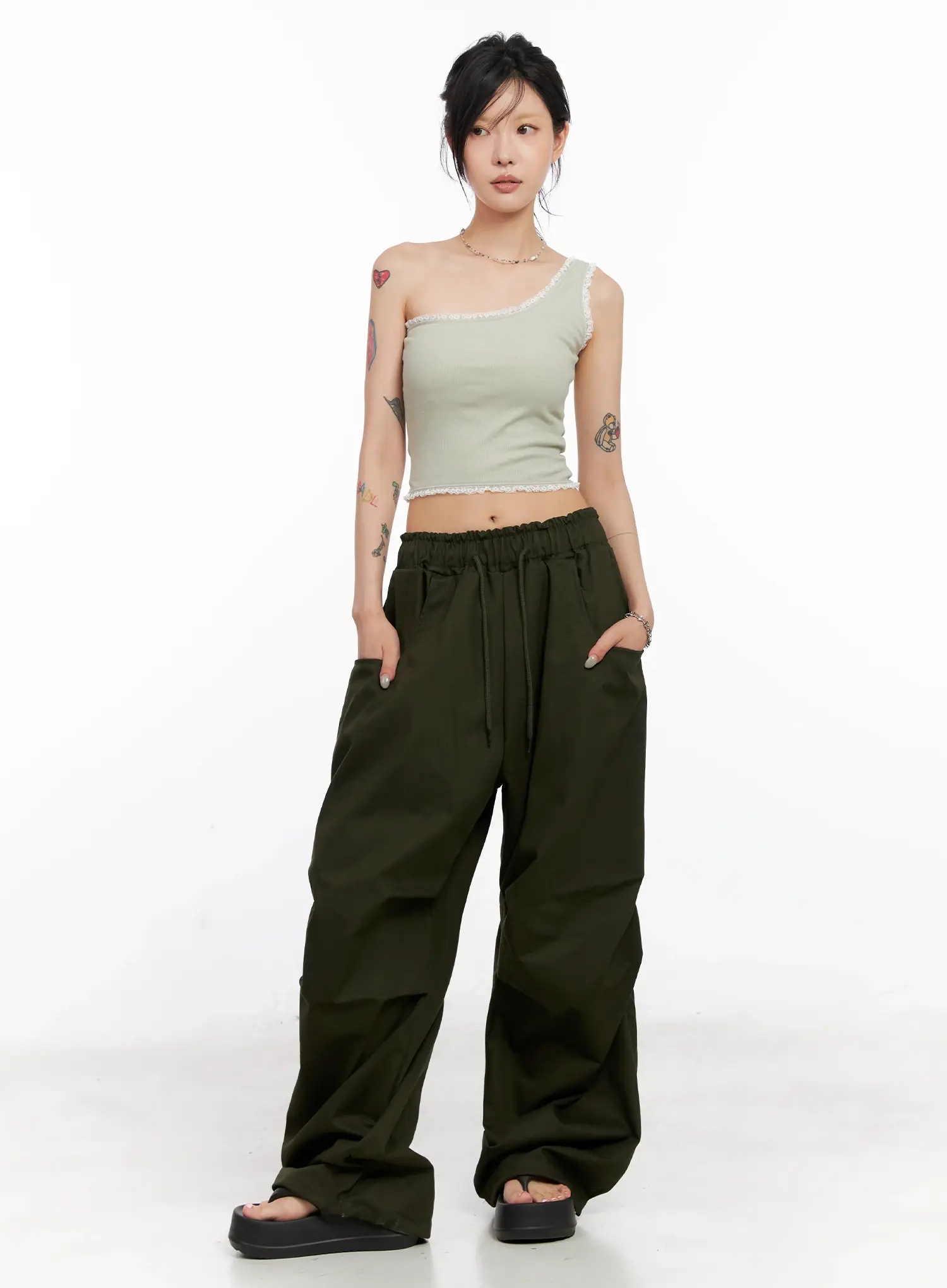 Casual Wide-Leg Pintuck Cotton Pants CL525 - Image 2