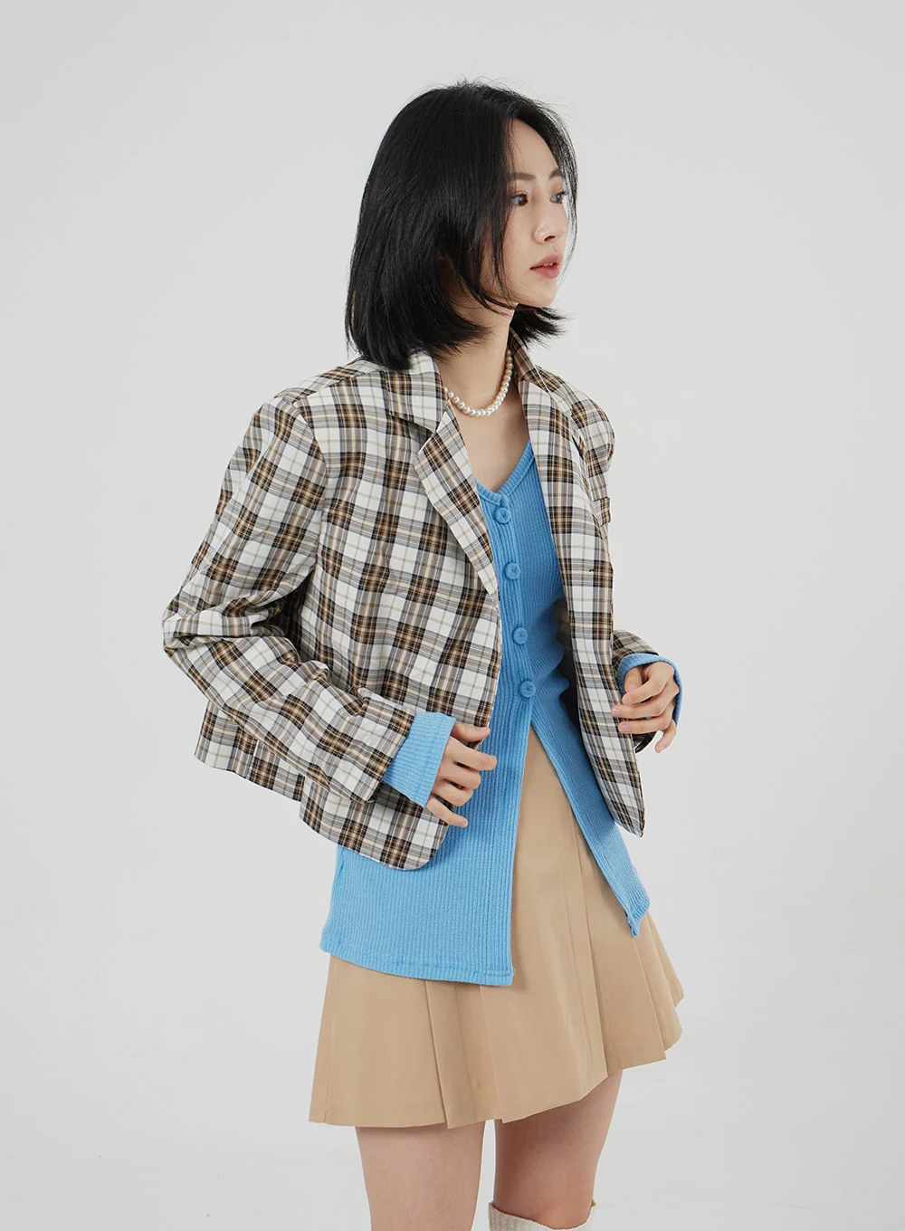 Check Pattern Crop Blazer OF310 - Image 7