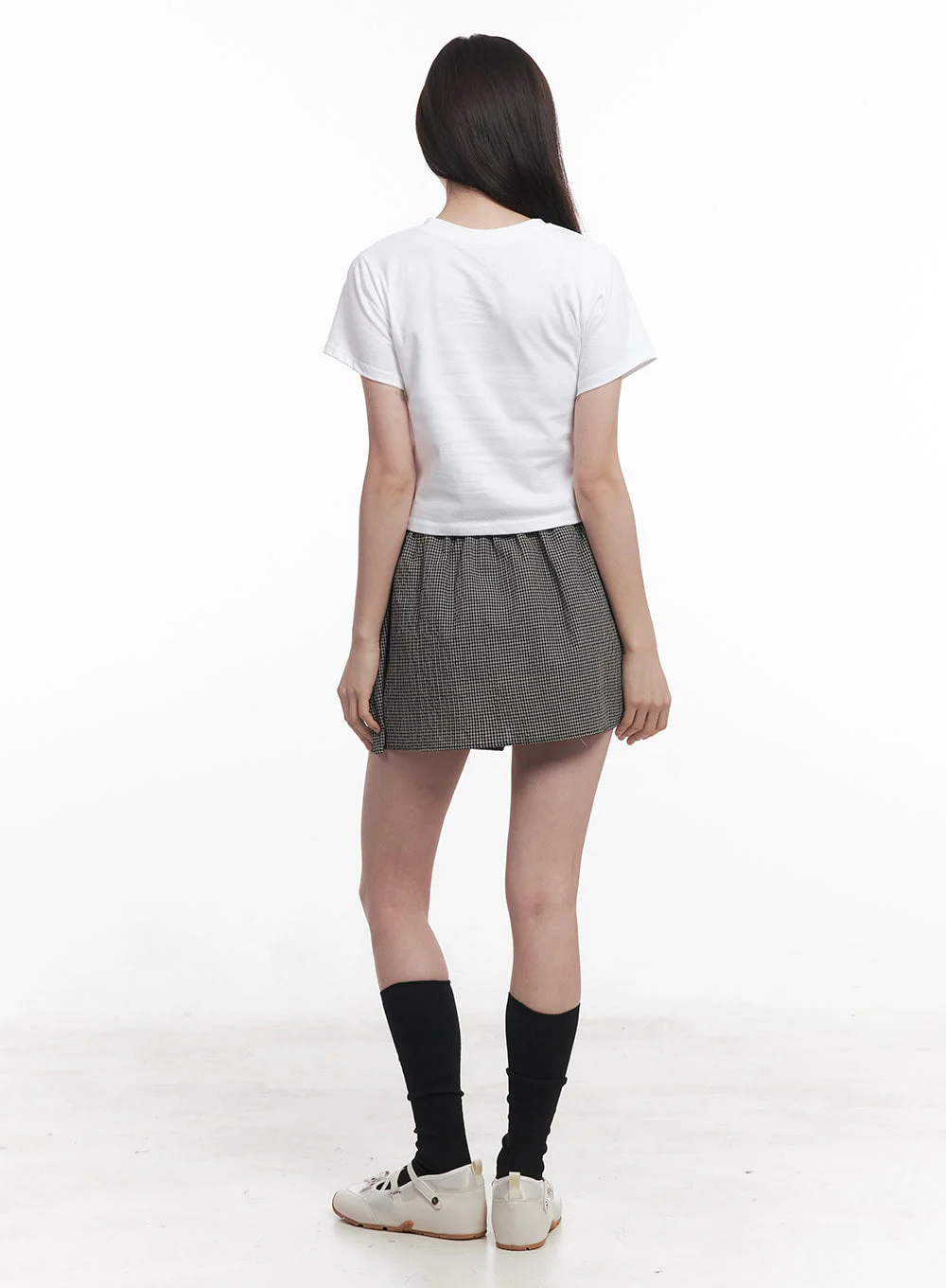 Checkered Ribbon Button Mini Skirt IY513 - Image 10