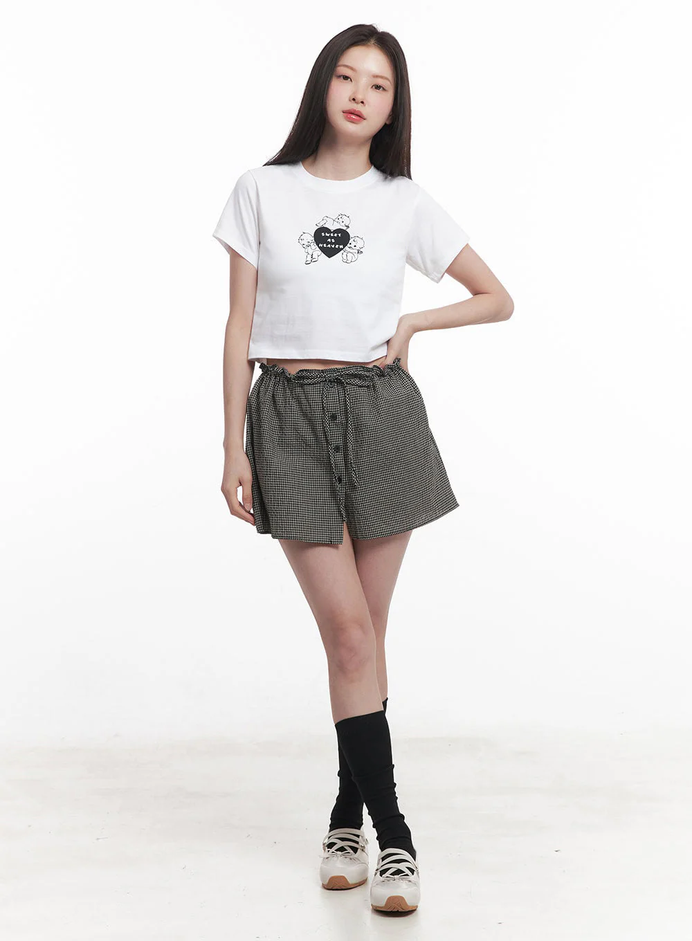 Checkered Ribbon Button Mini Skirt IY513 - Image 6