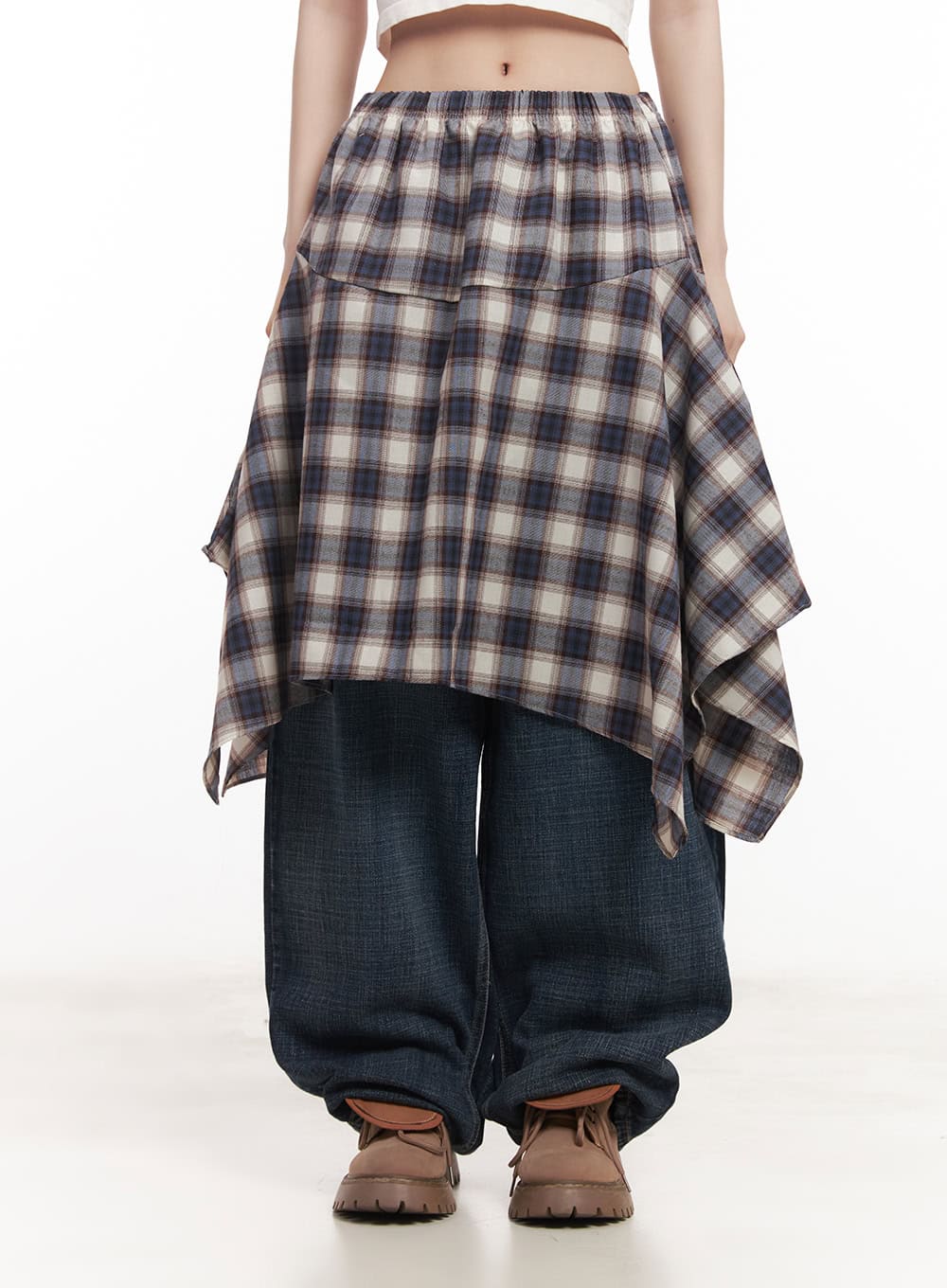 Checkered Ruffle Flare Midi Skirt CM518 - Image 8