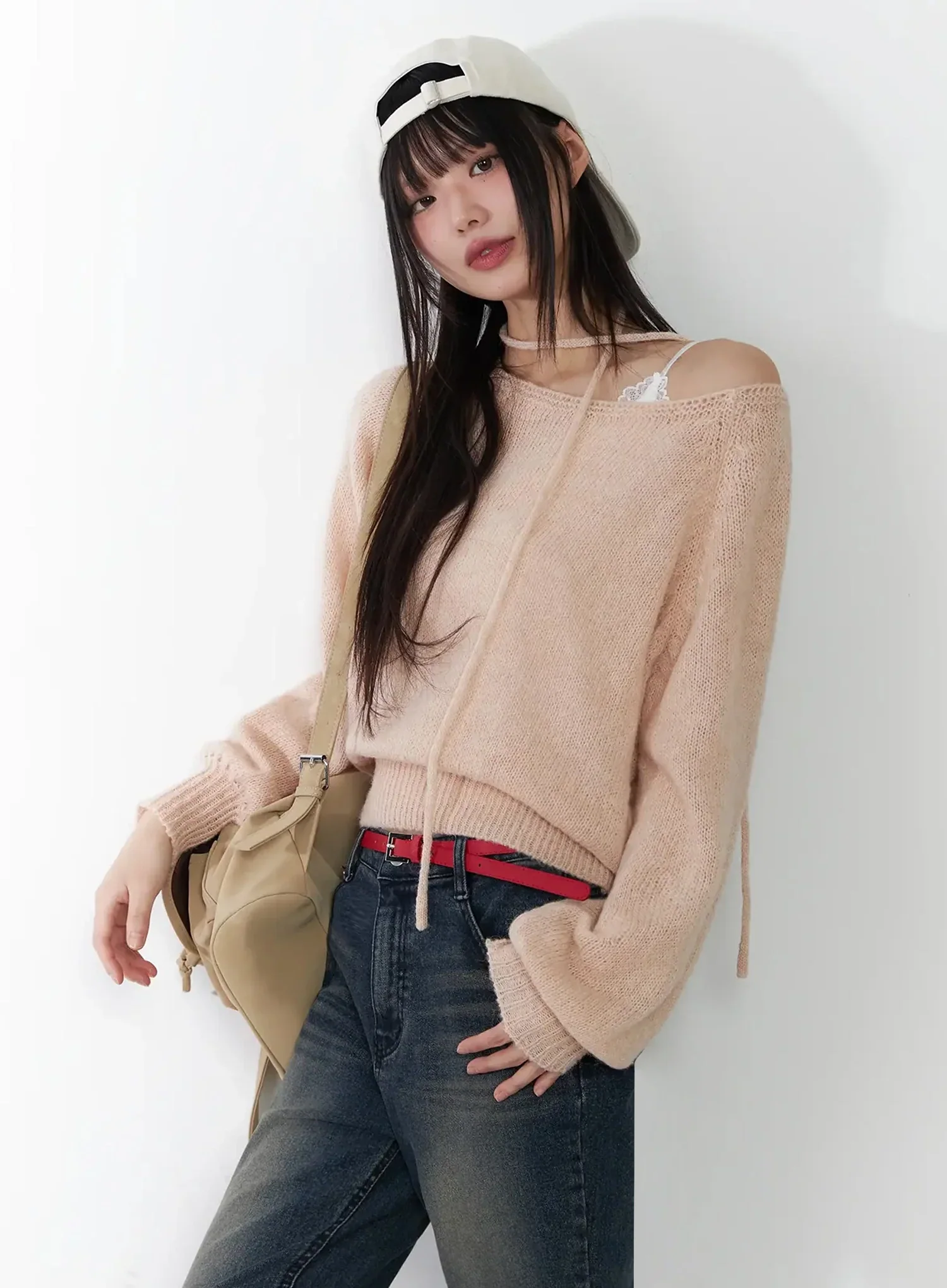 Chic Off-Shoulder Knit Sweater and Thin Scarf Set F517