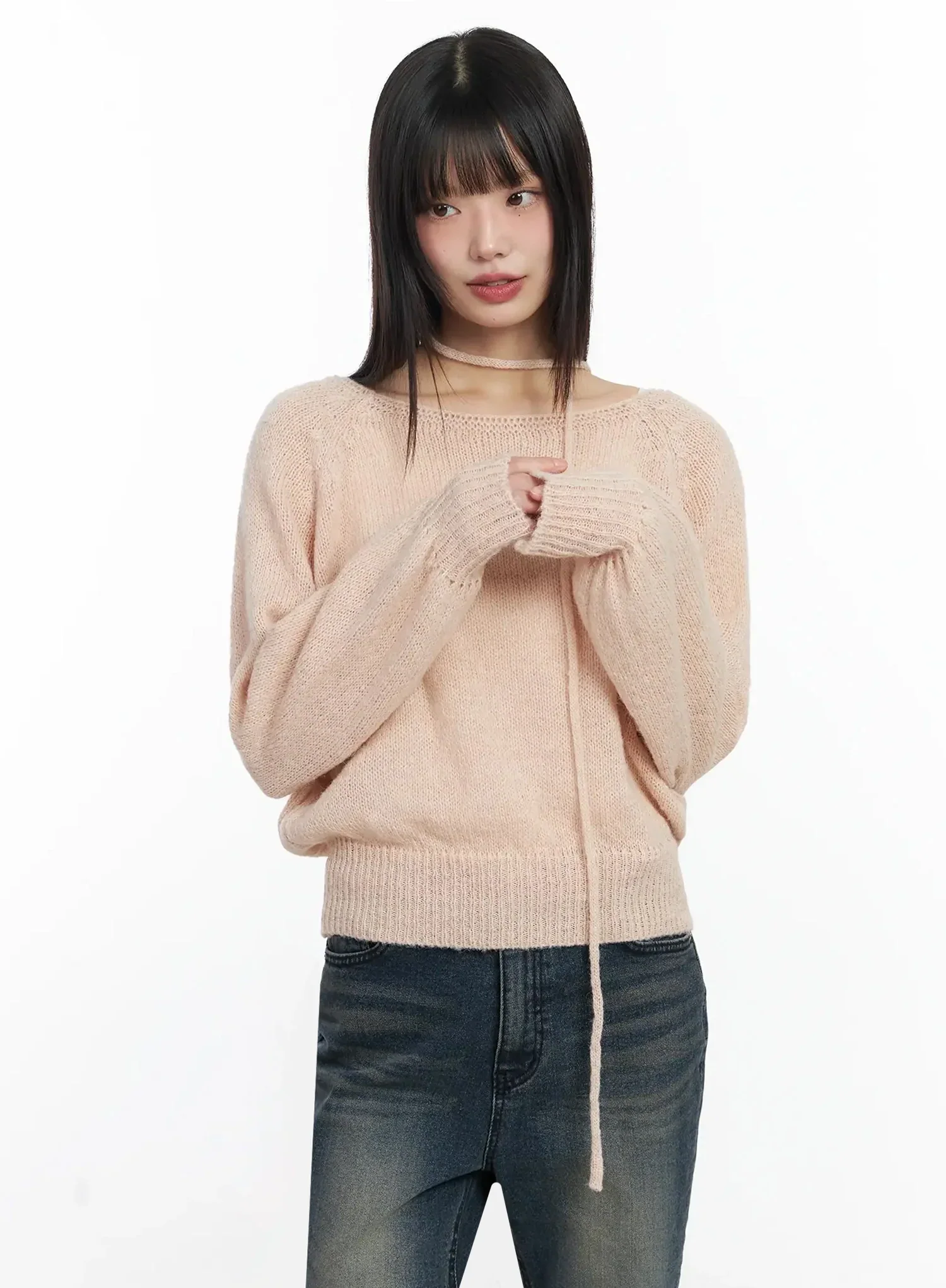 Chic Off-Shoulder Knit Sweater and Thin Scarf Set F517 - Image 3