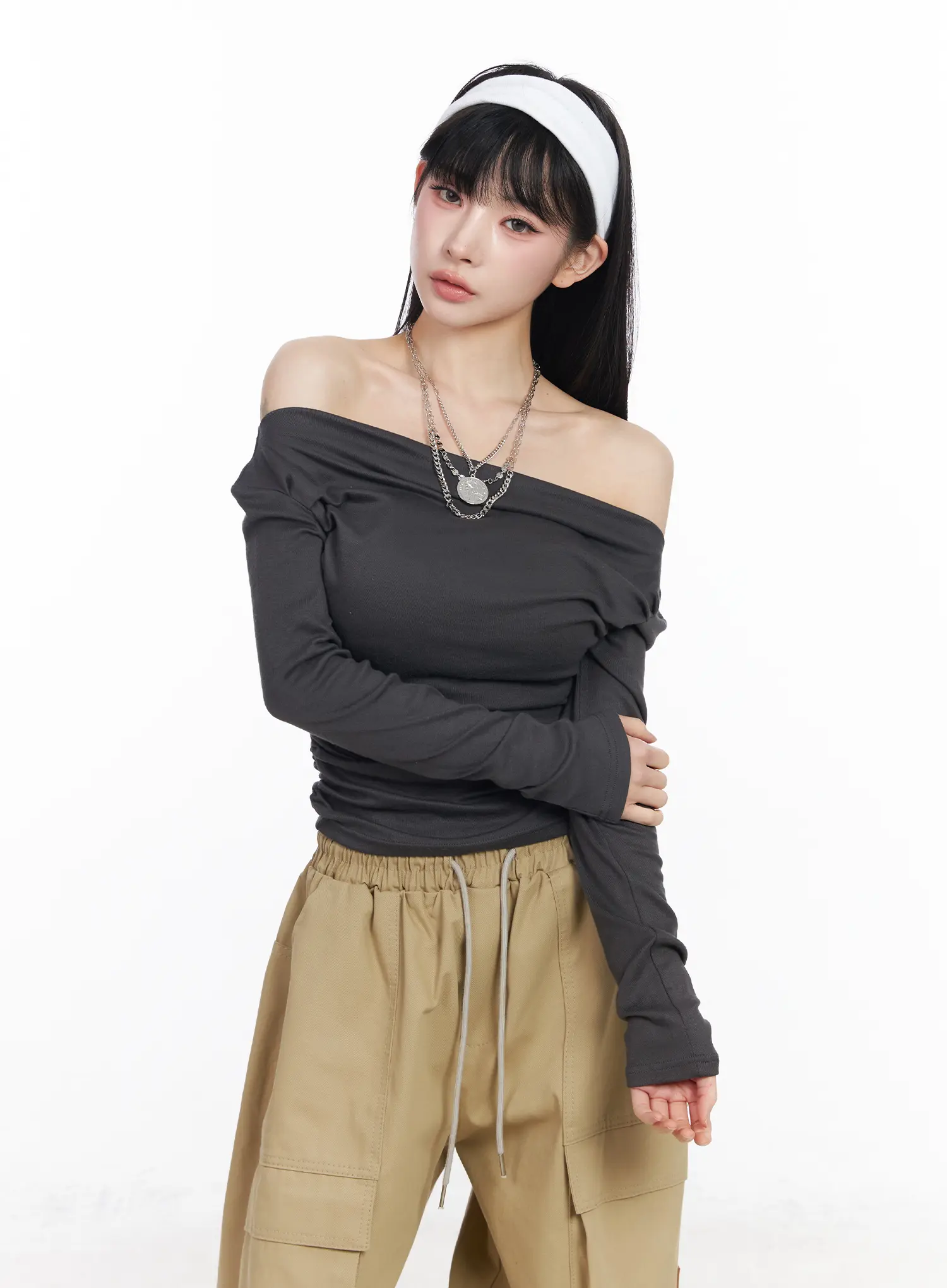 Chic Off-Shoulder Shirred Blouse CF519 - Image 2