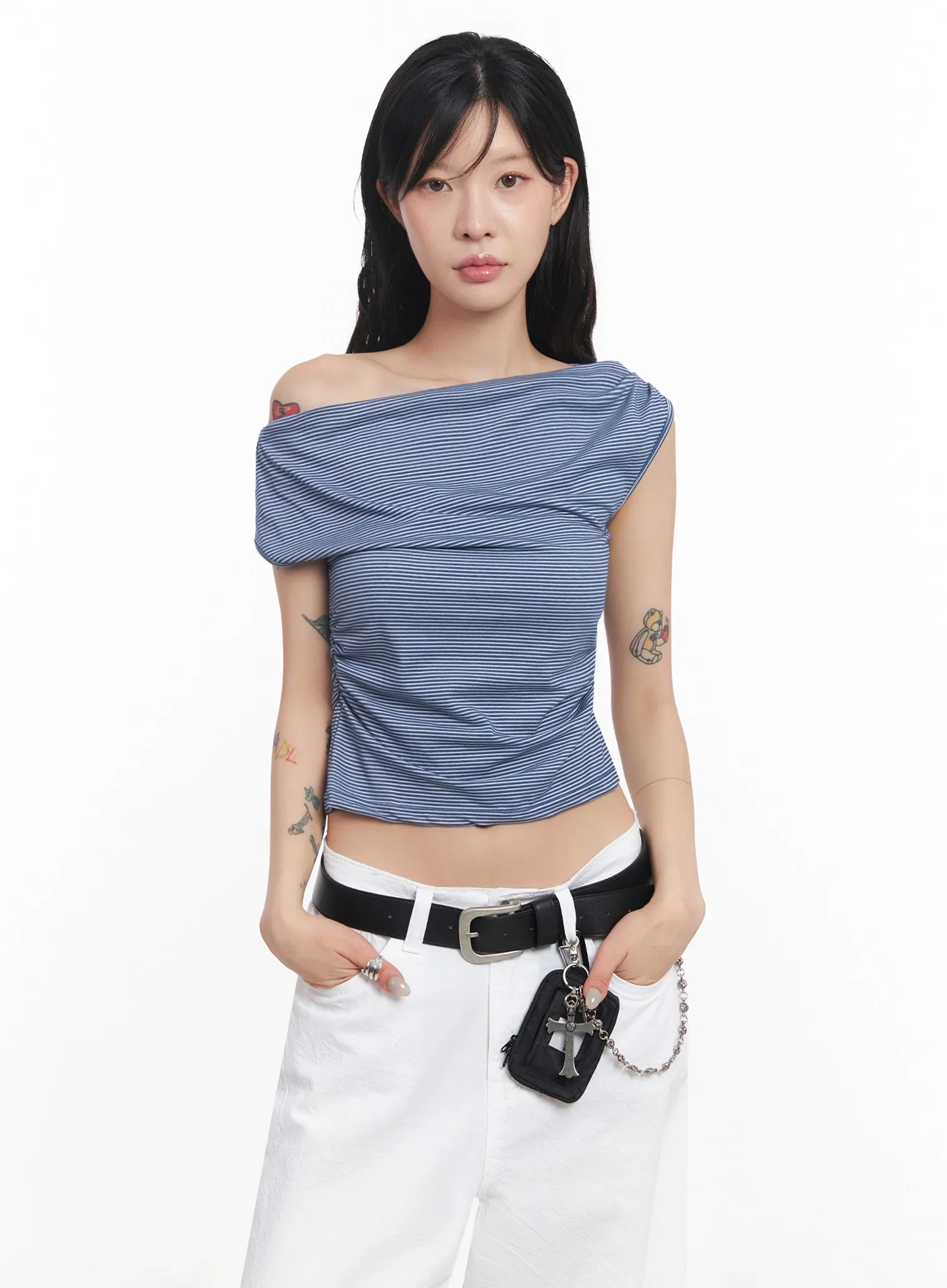 Chic Off-Shoulder Striped Tee IC503 - Image 16