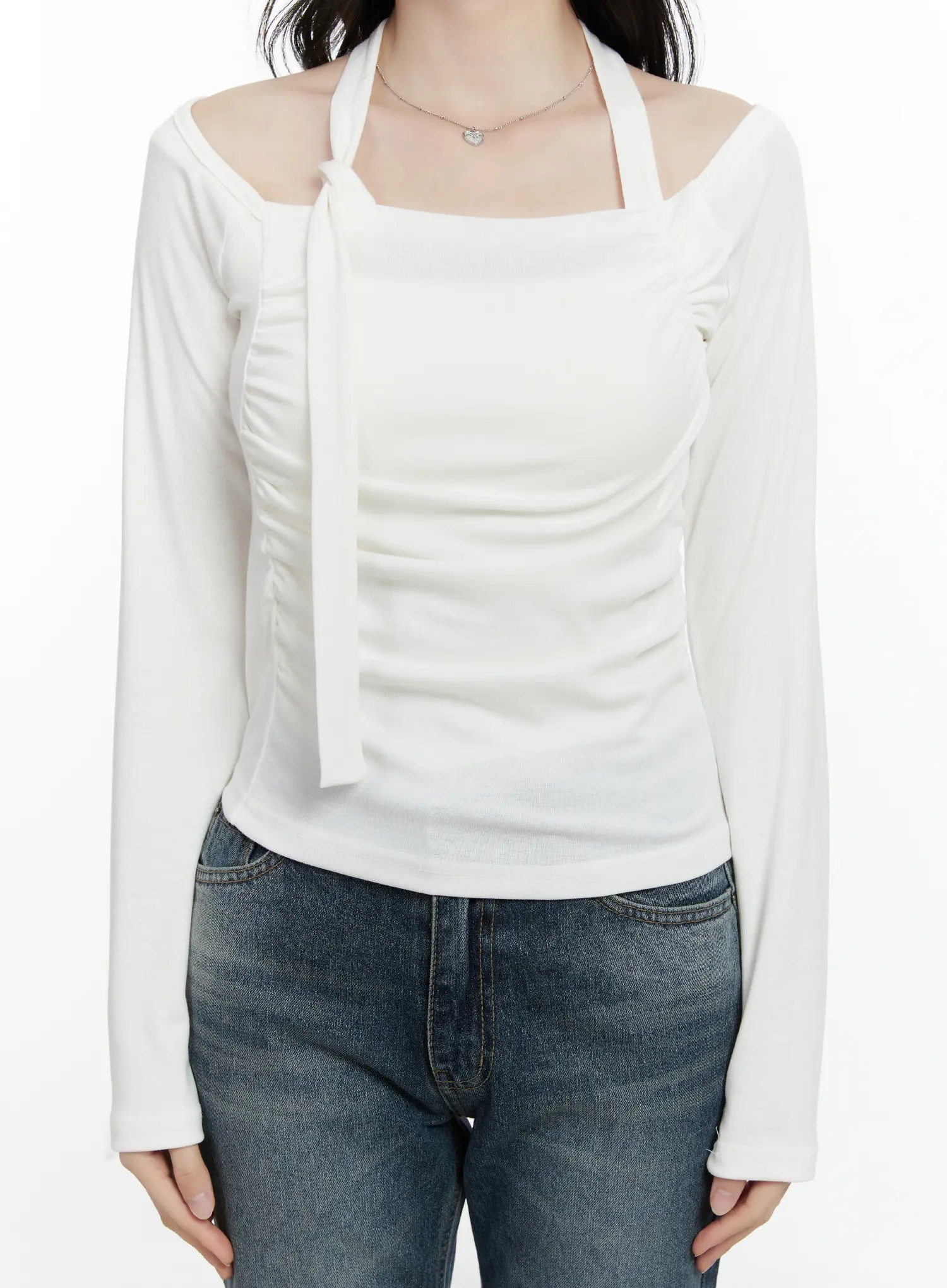 Chic Shirred Halter Long Sleeve Top F502 - Image 3