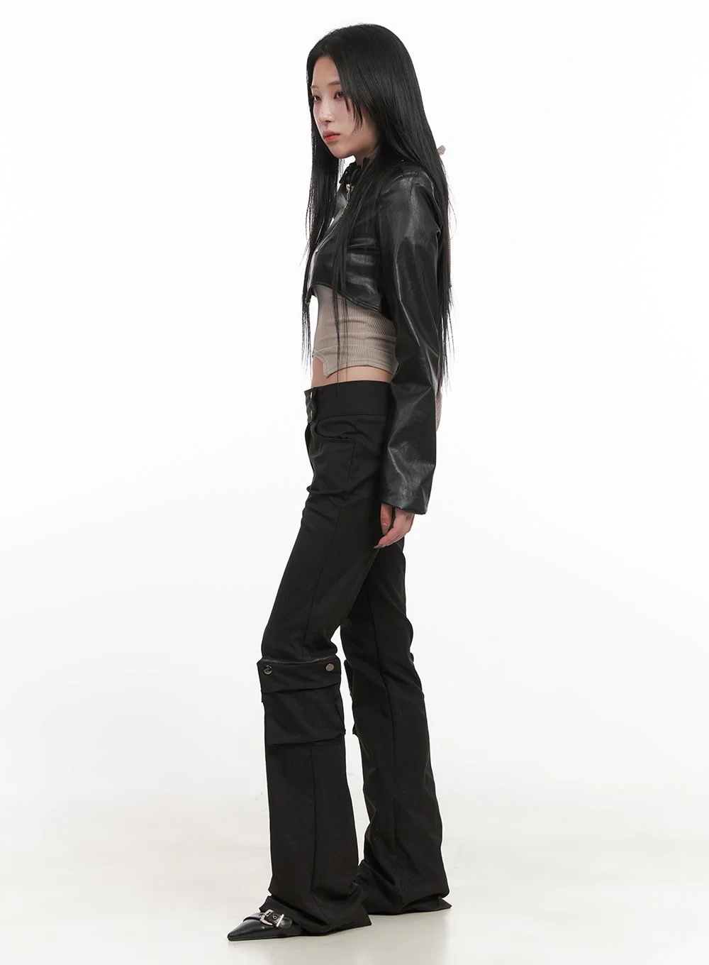 Chic Zip-Up Faux-Leather Crop Jacket CJ516 - Image 3