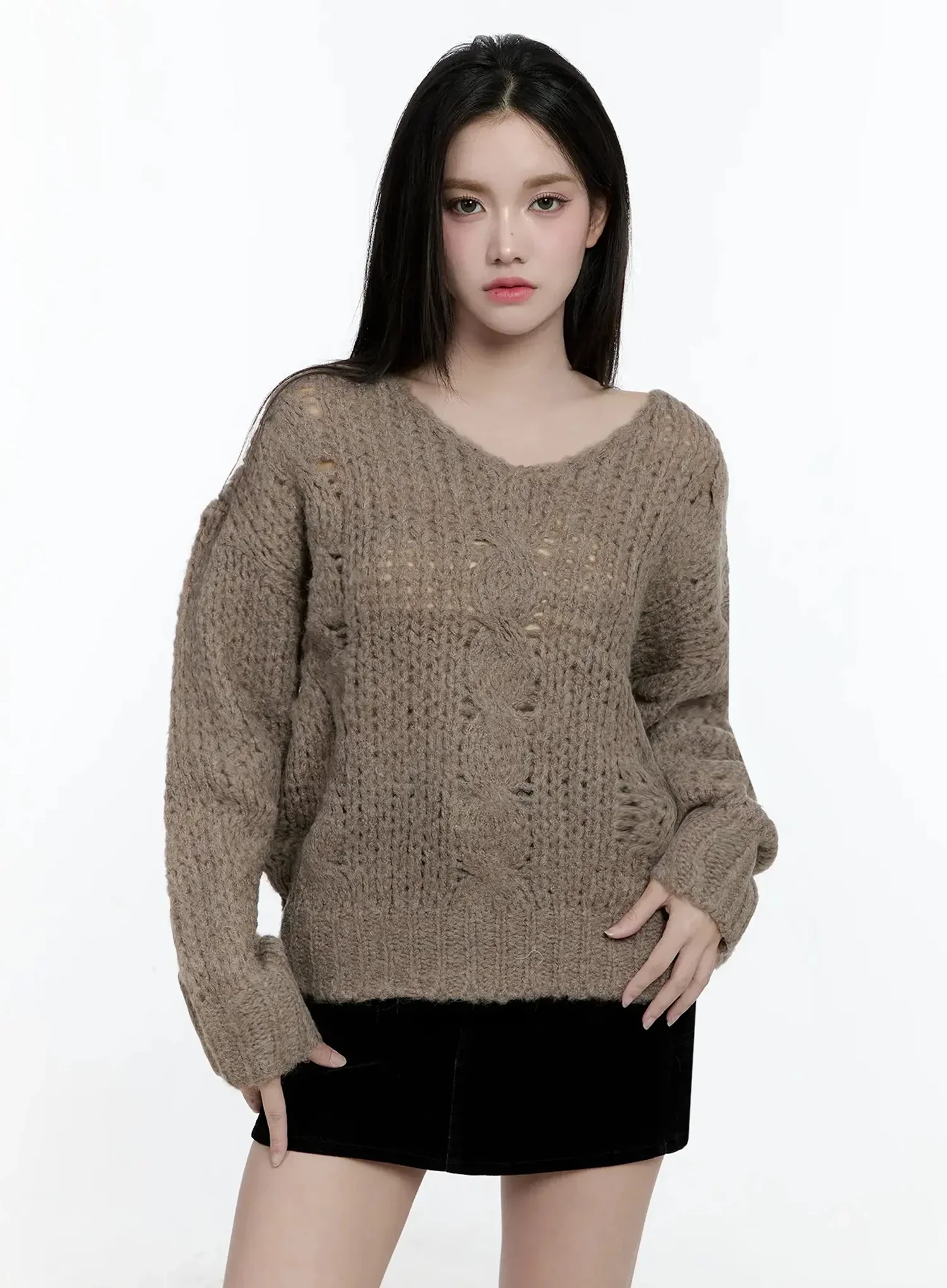 Chunky Cable Knit V-Neck Sweater IO527 - Image 14