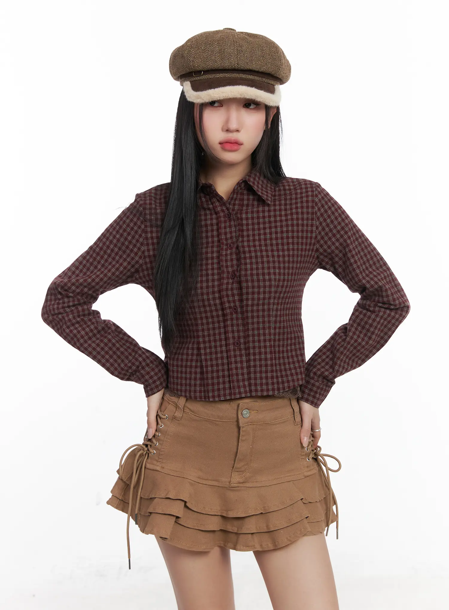 Classic Check Print Cropped Blouse CD530 - Image 2