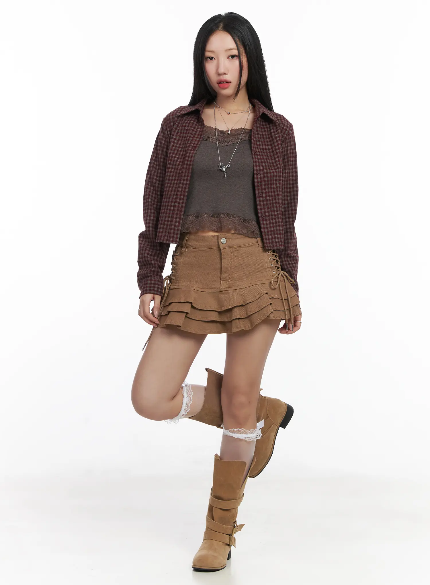 Classic Check Print Cropped Blouse CD530 - Image 3