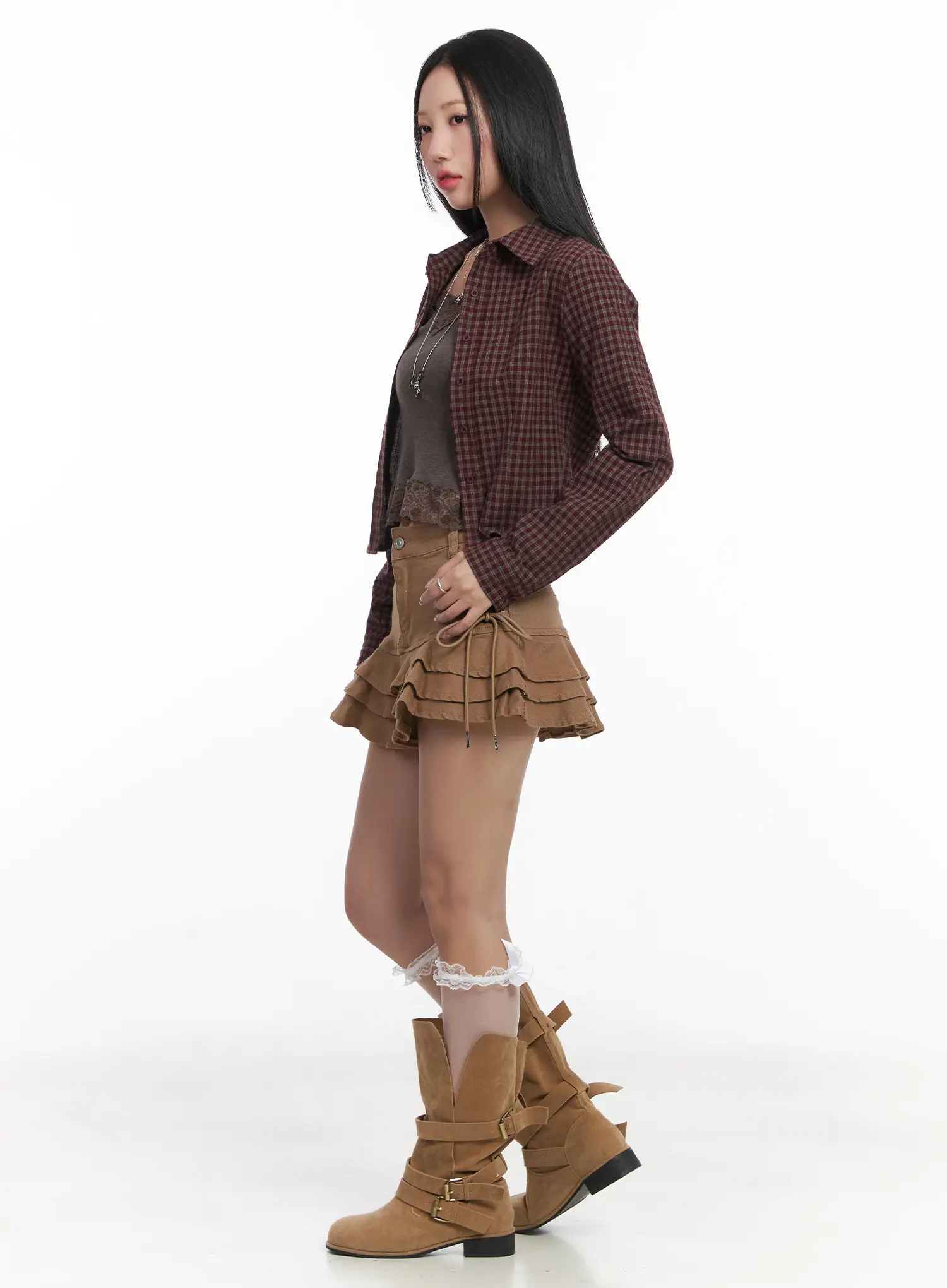 Classic Check Print Cropped Blouse CD530 - Image 4