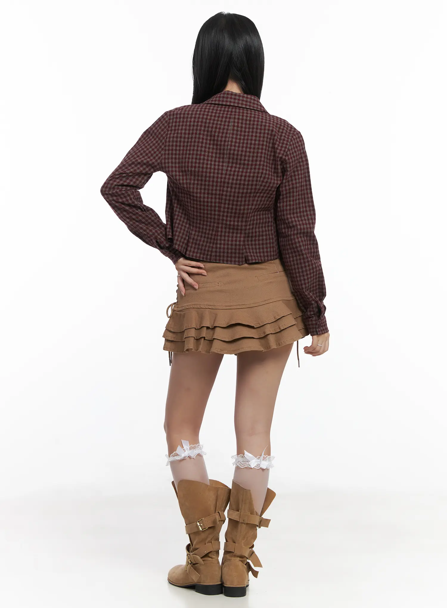 Classic Check Print Cropped Blouse CD530 - Image 5
