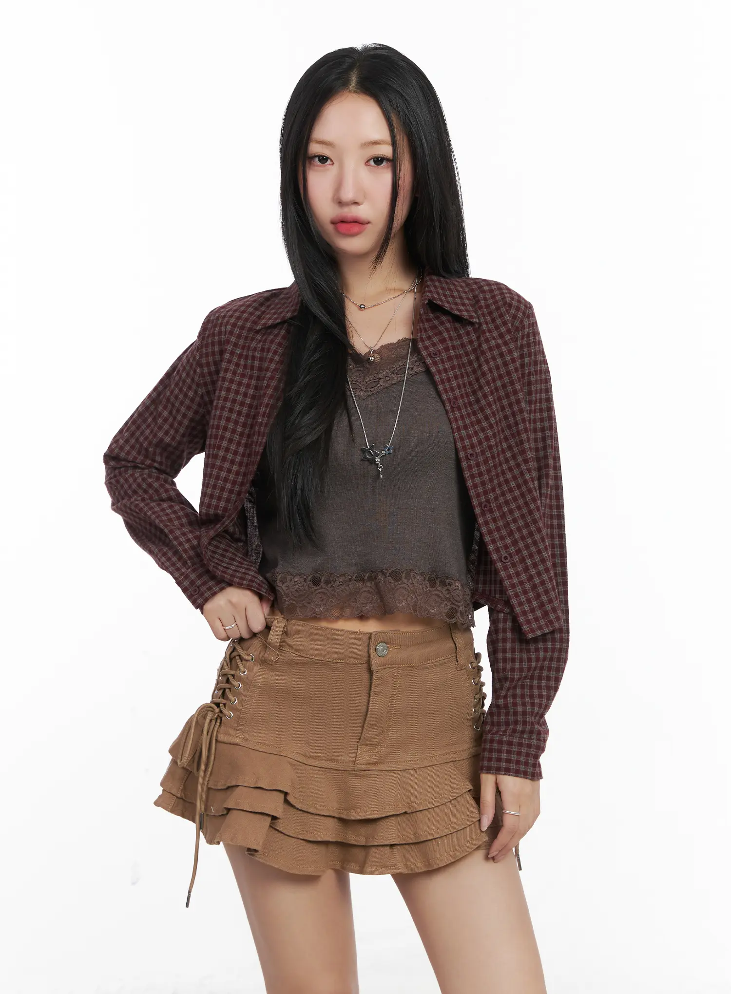 Classic Check Print Cropped Blouse CD530 - Image 6