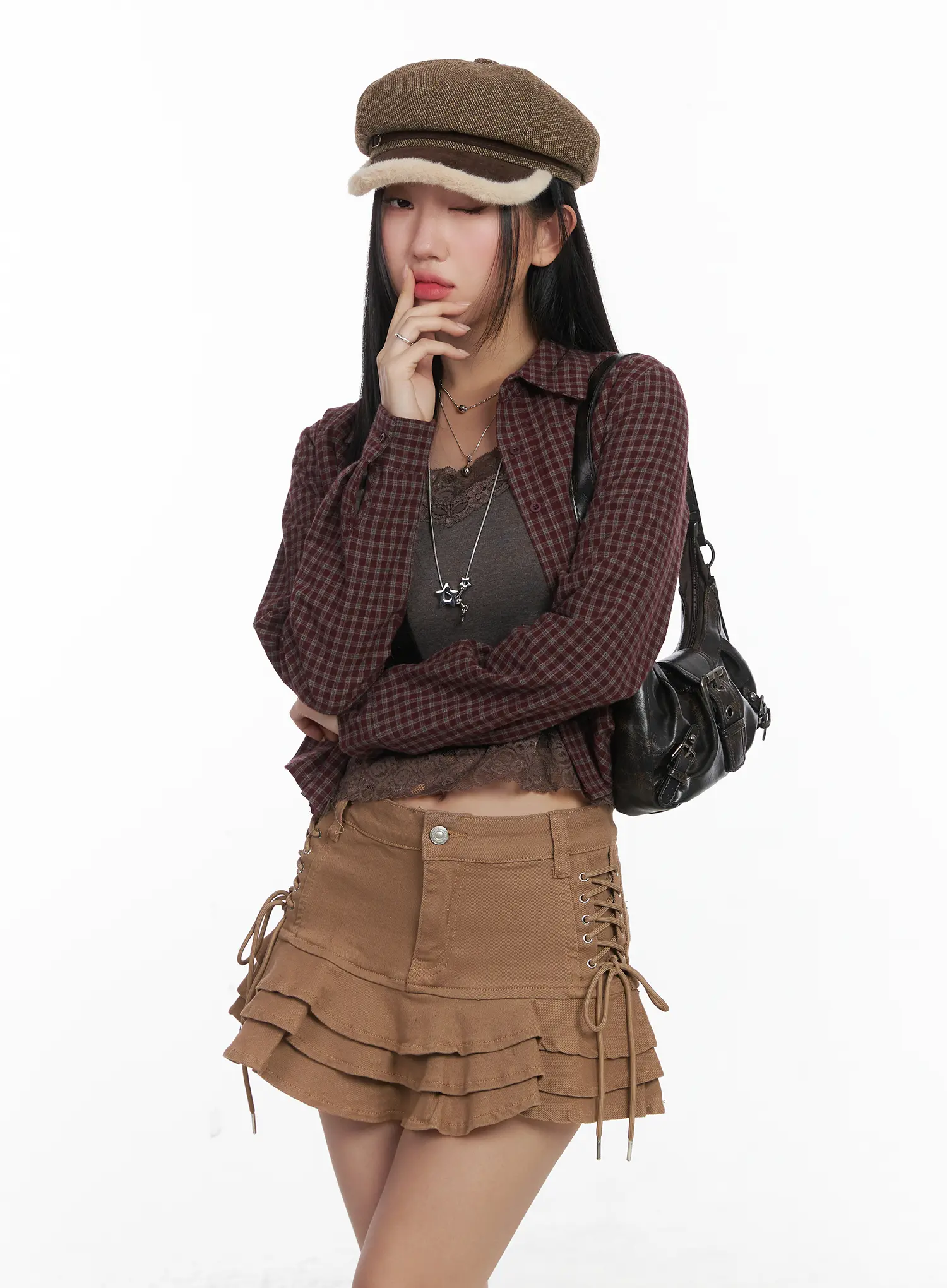 Classic Check Print Cropped Blouse CD530 - Image 8