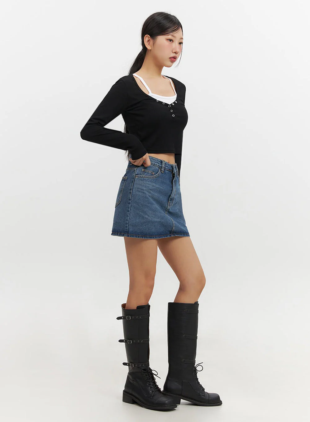 Classic Denim Washed Mini Skort IF510 - Image 8