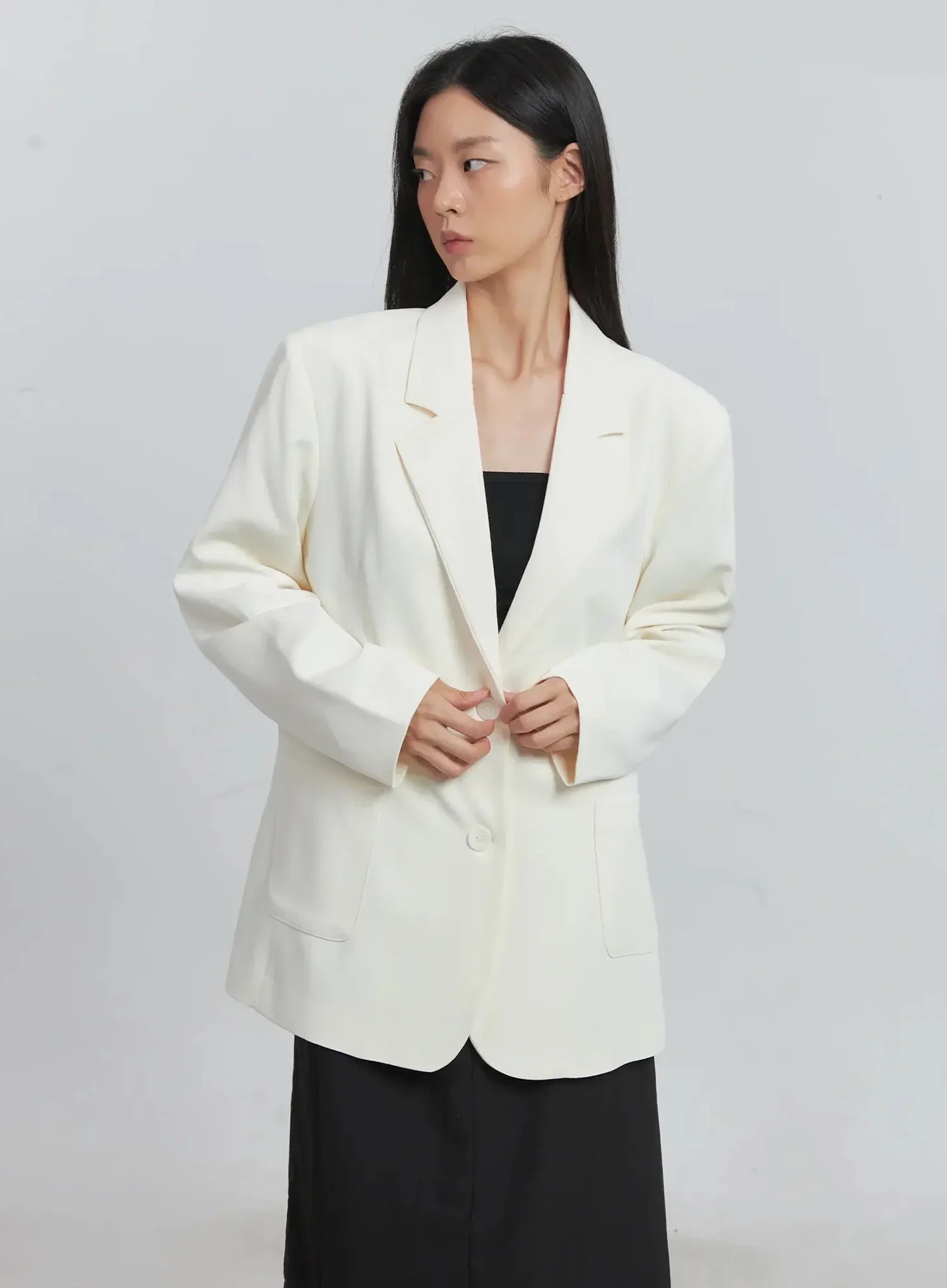 Classic Oversized Blazer (Light beige) IU512 - Image 10