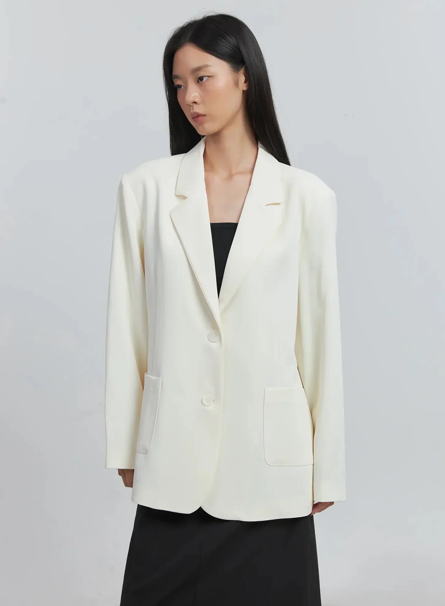 Classic Oversized Blazer (Light beige) IU512 - Image 11