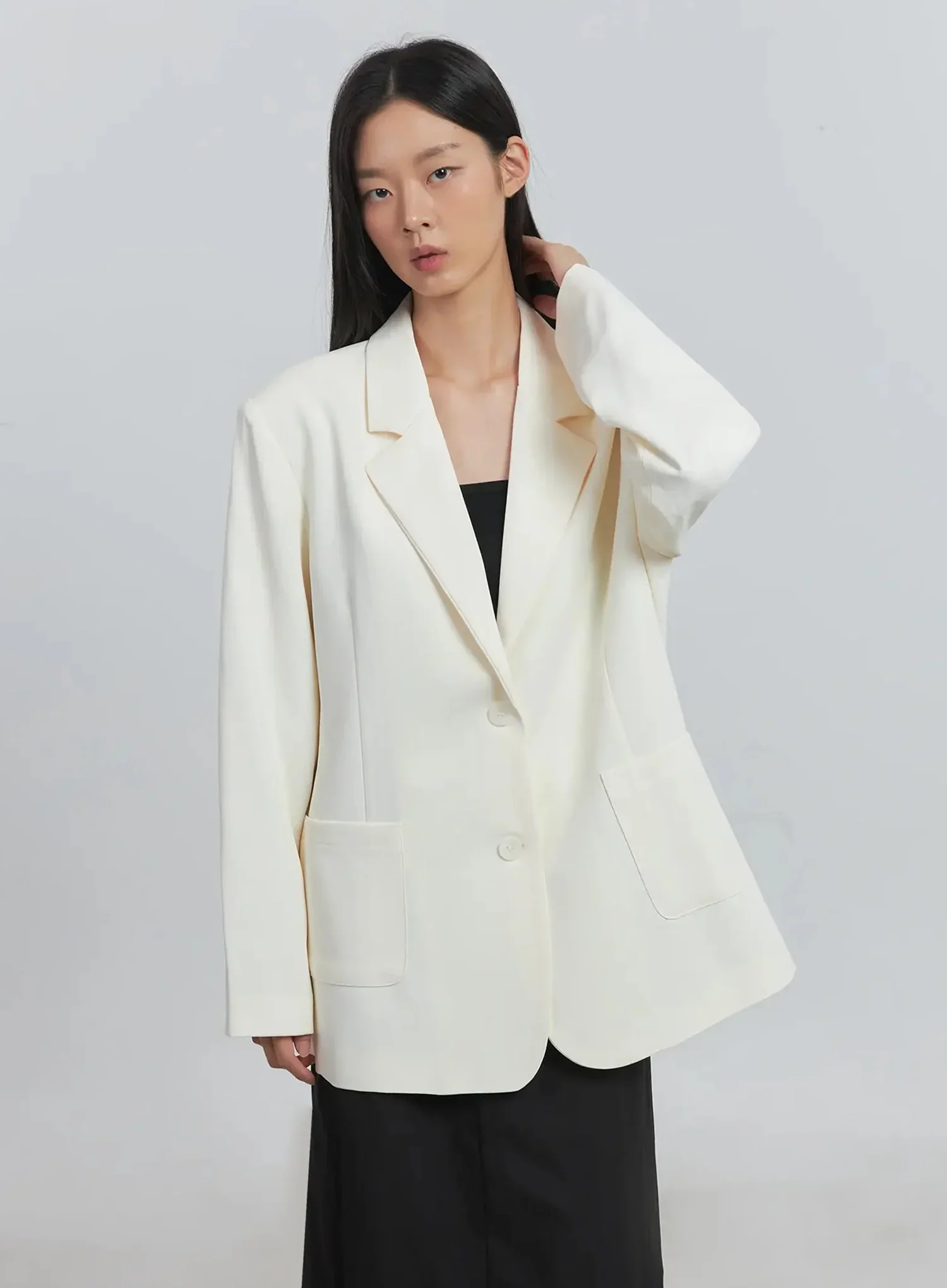 Classic Oversized Blazer (Light beige) IU512 - Image 2