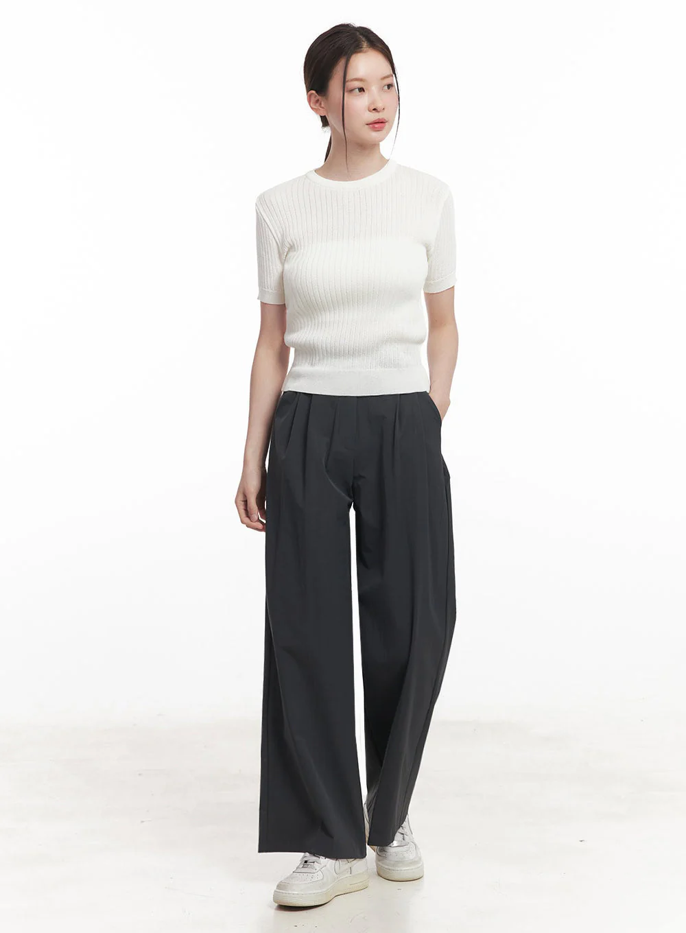 Classic Pintuck Wide-Leg Slacks IY513 - Image 2