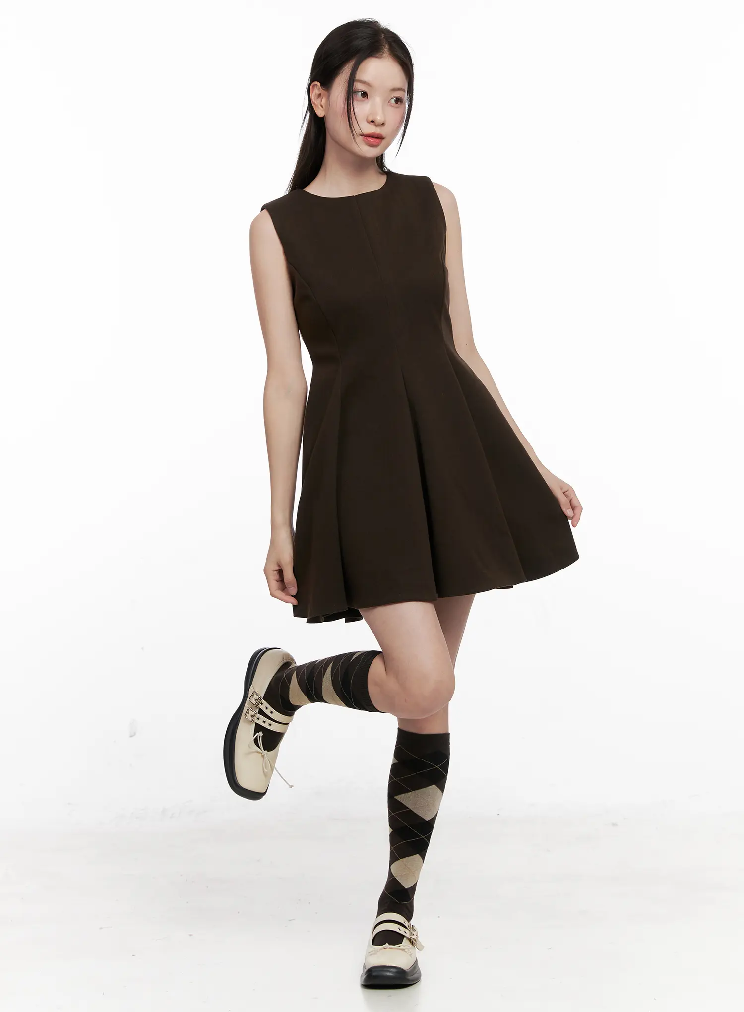 Classic Pleated Flare Mini Dress CN504 - Image 3