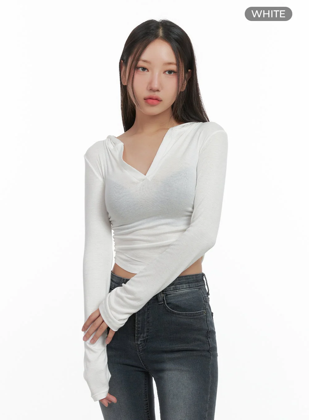 Classic Slim V-Neck Crop Top Hoodie CO402 - Image 7