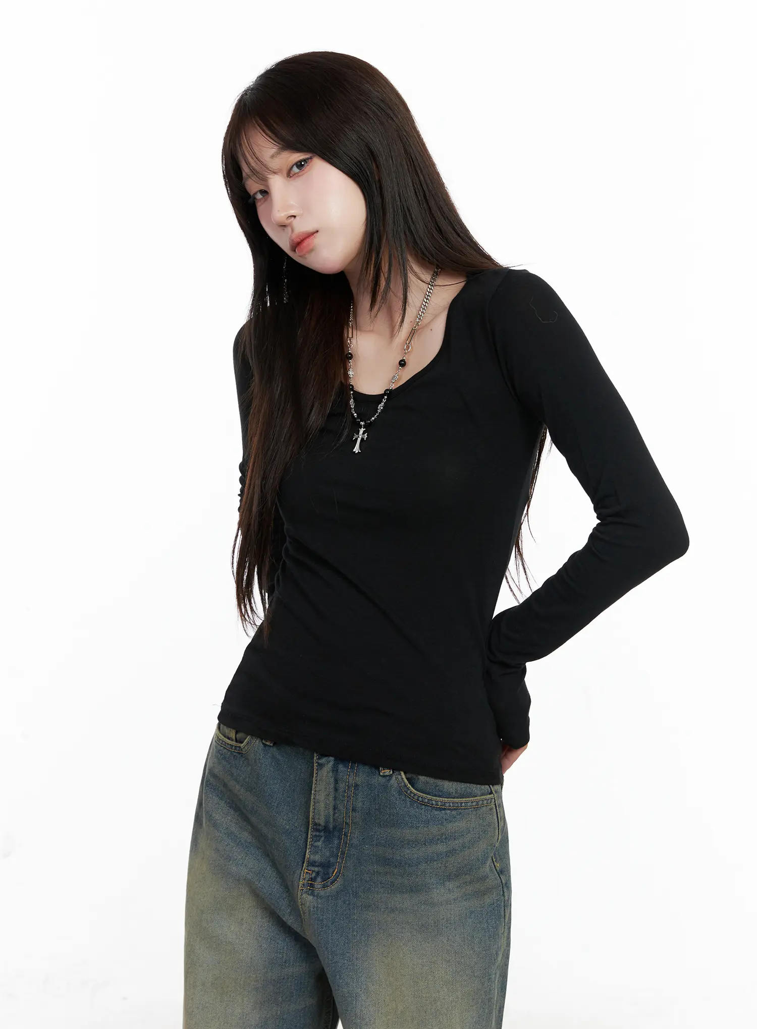 Classic U-Neck Long Sleeve Top CO520 - Image 11