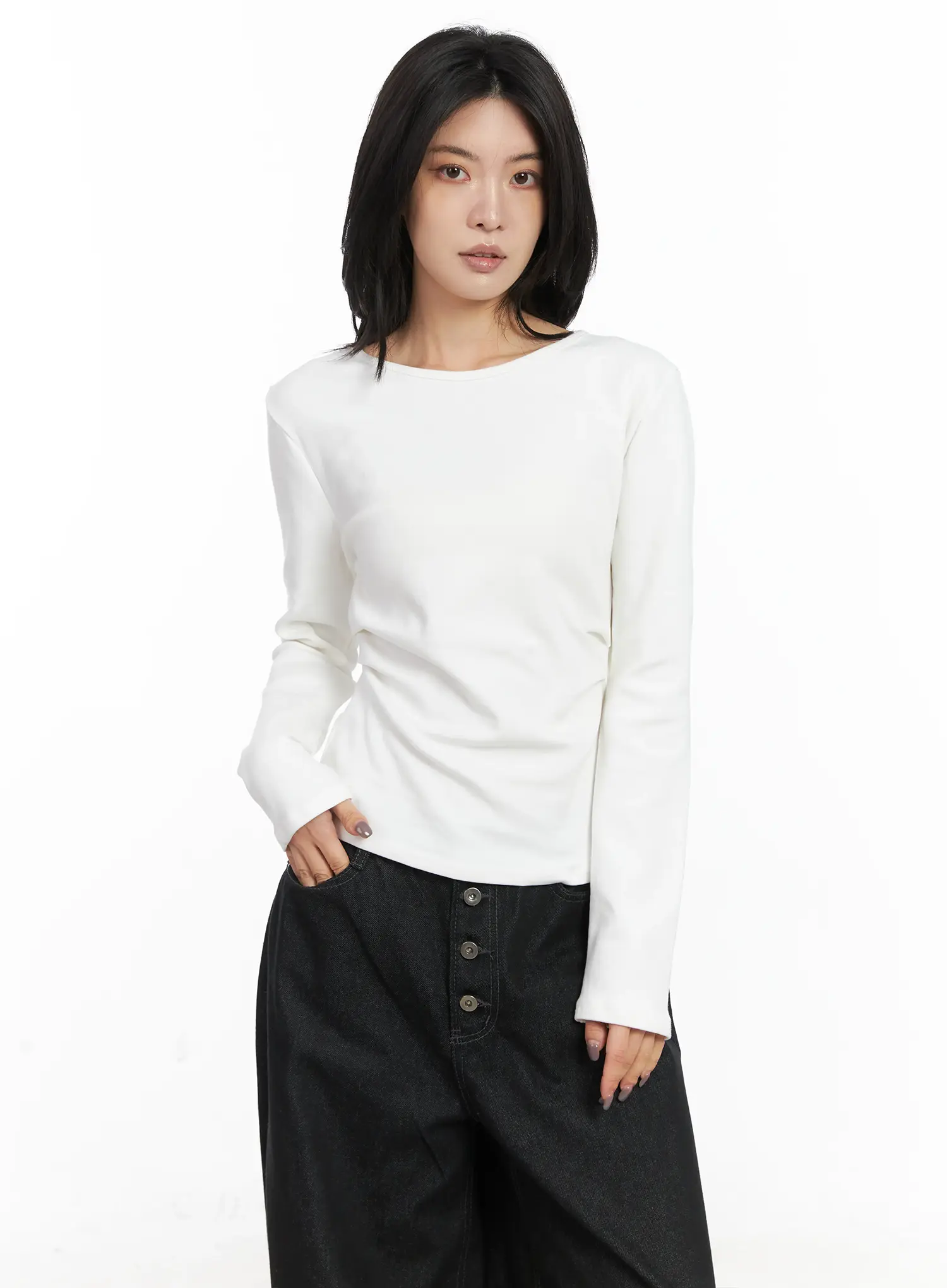 Classic U-Neck Pin-Tuck Long Sleeve Tee CN528 - Image 4