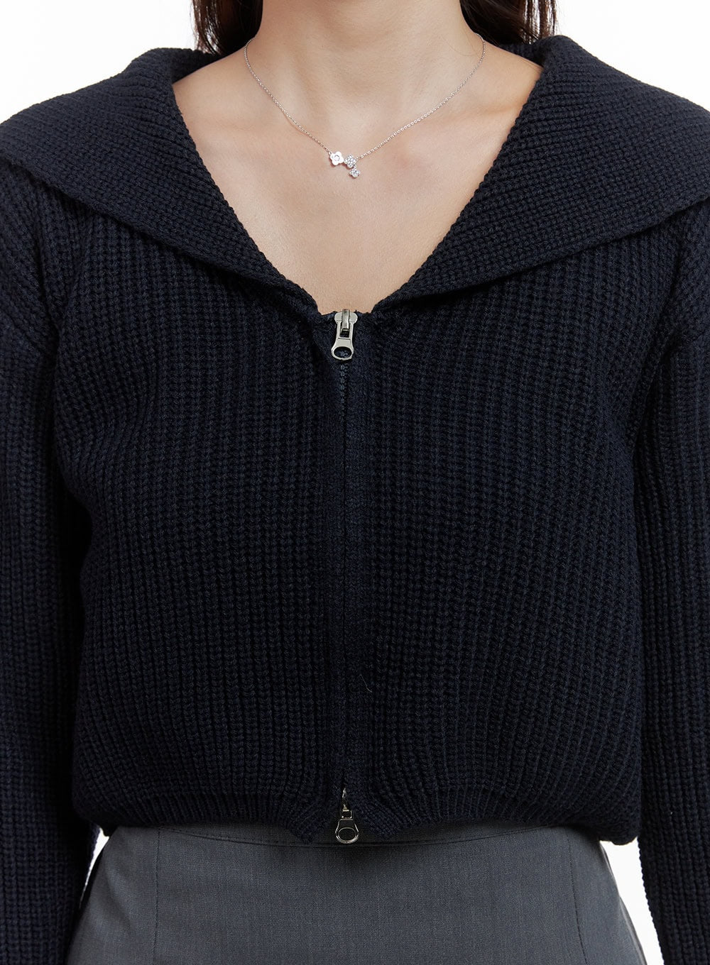 Classic Zip-Up Acrylic Crop Top OS416 - Image 3