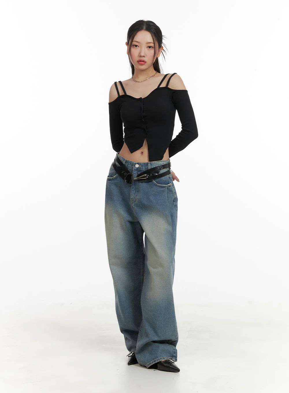 Cold Shoulder Button Ribbed Crop Top CA416 - Image 4