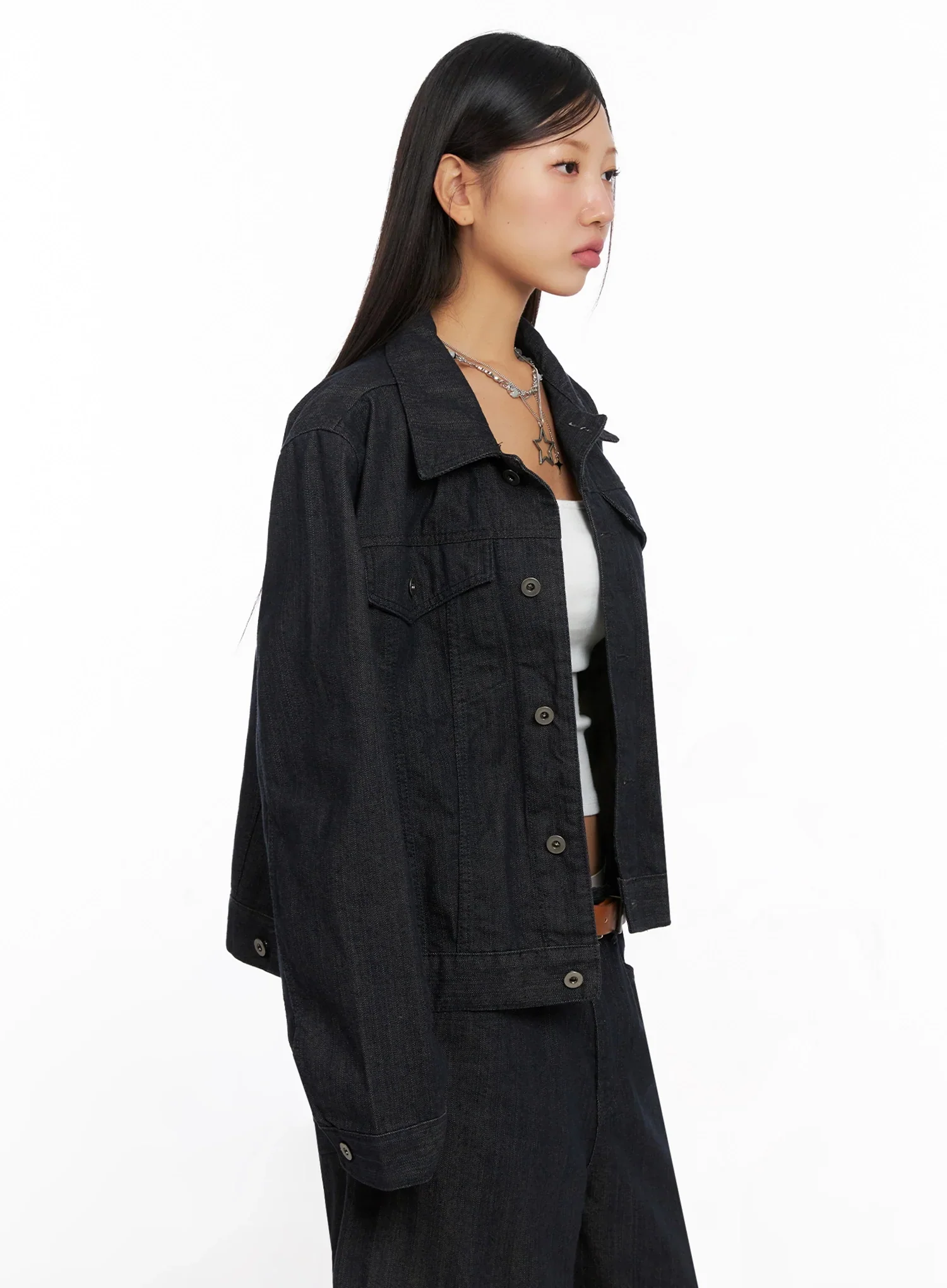 Collared Button-Up Denim Jacket IG527 - Image 5