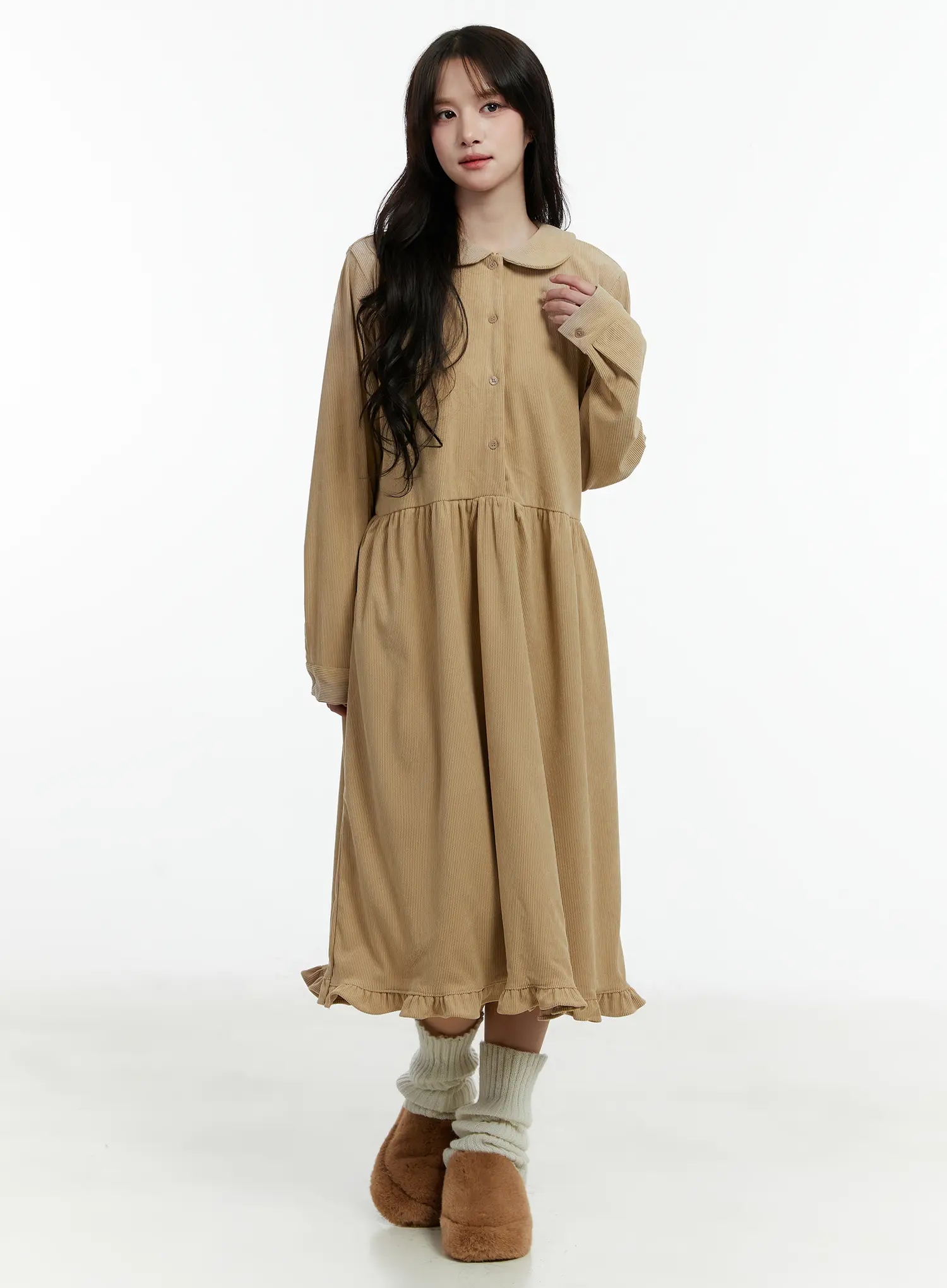 Collared Corduroy Long Sleeve Maxi Dress CD523 - Image 2